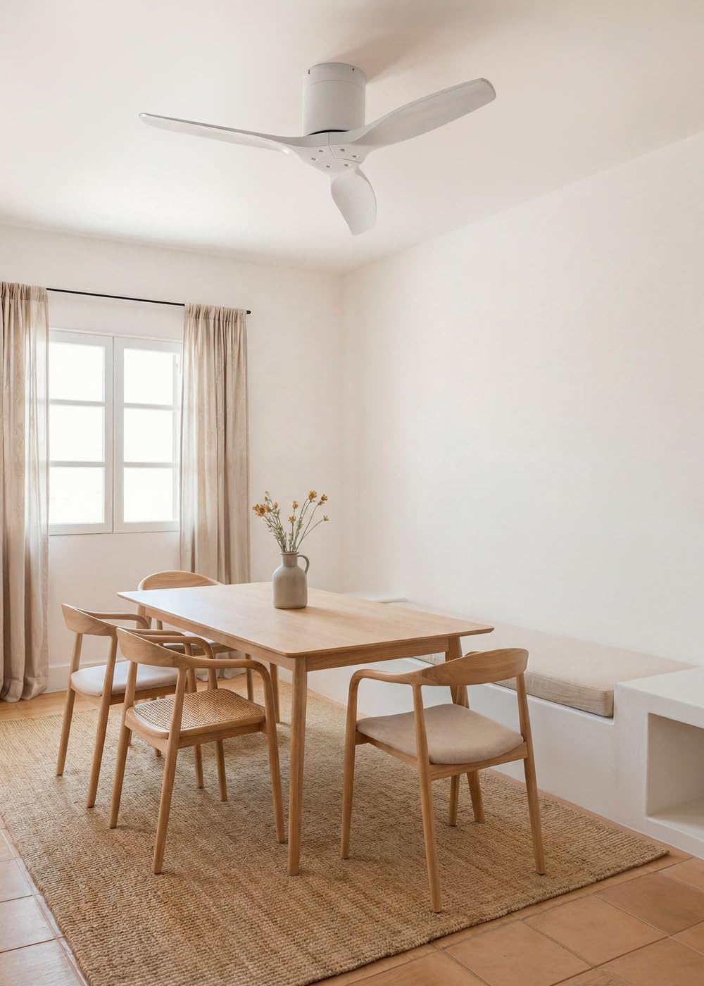 CREATE WINDCALM S Ventilateur de plafond ABS blanc avec contrôleur et télécommande, 40 W, silencieux, Ø112 cm, 6 vitesses, minuteur, fonction été/hiver