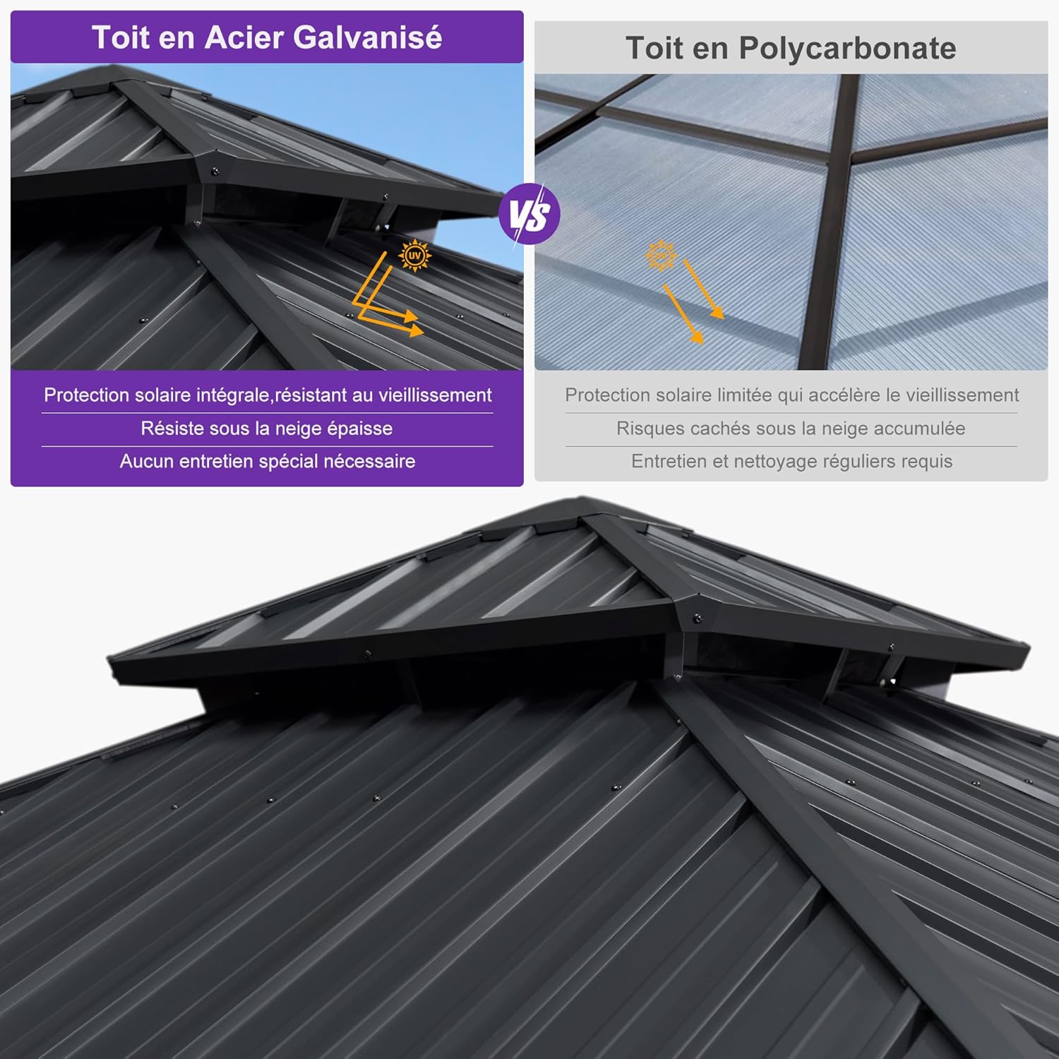 etezen - tonnelle extérieur double toit 3x3m, alu et acier, rideaux, guirlande lumineuse