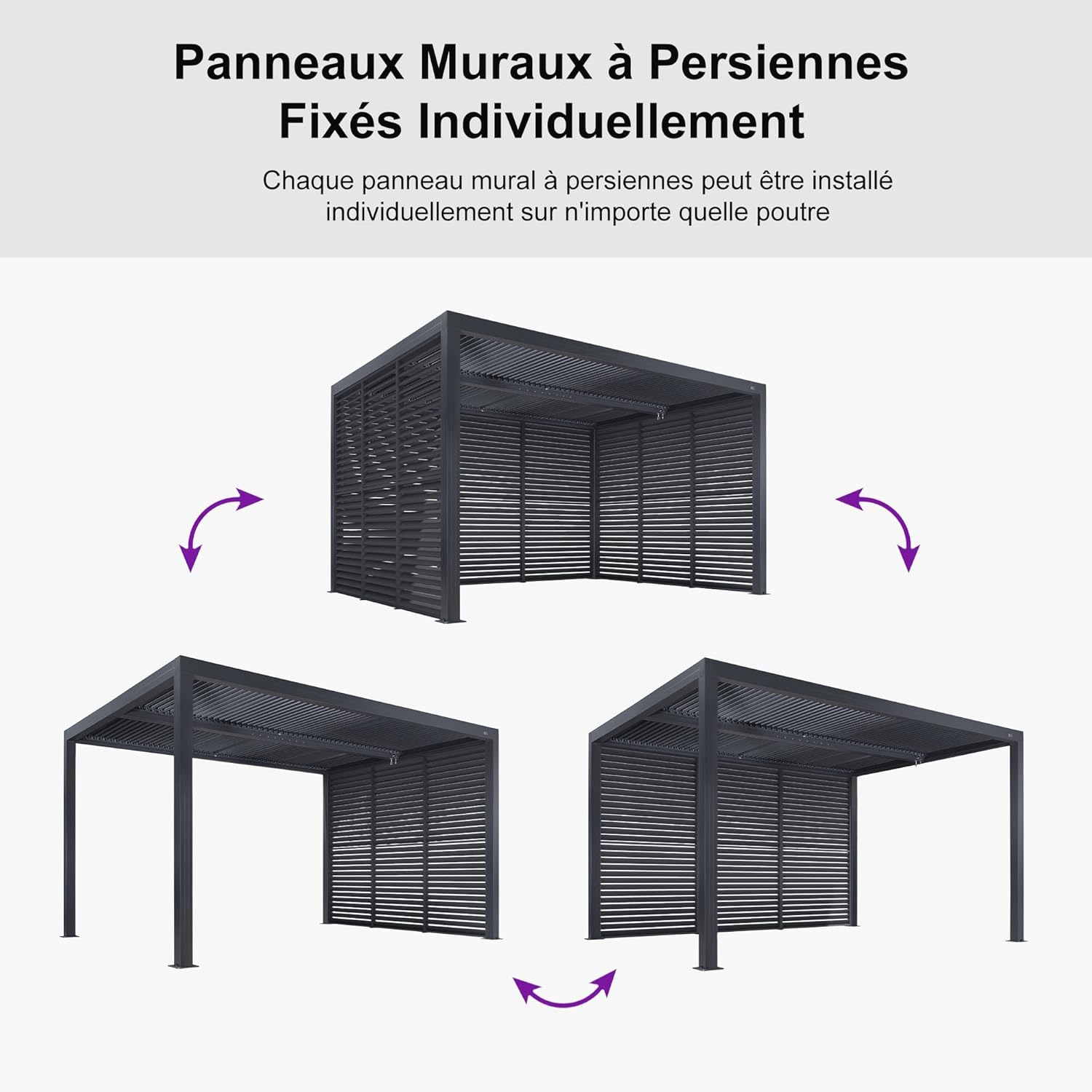 etezen - Pergola bioclimatique 4x3,3m alu, lames orientables, gris