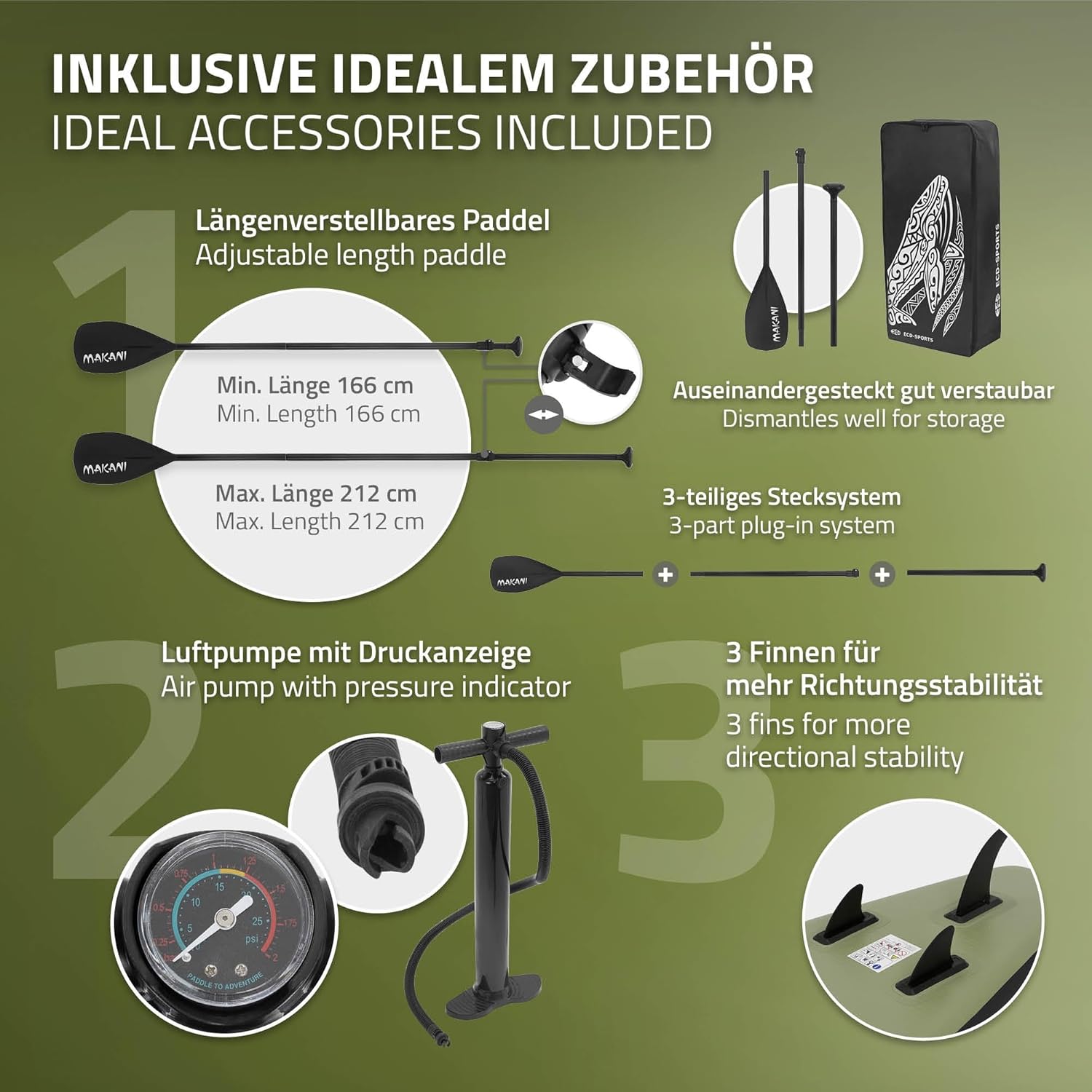 etezen - Stand Up Paddle Série - 305/308/320/380 cm - PVC, 120/150 kg, épaisseur 10/15 cm, sac, pompe