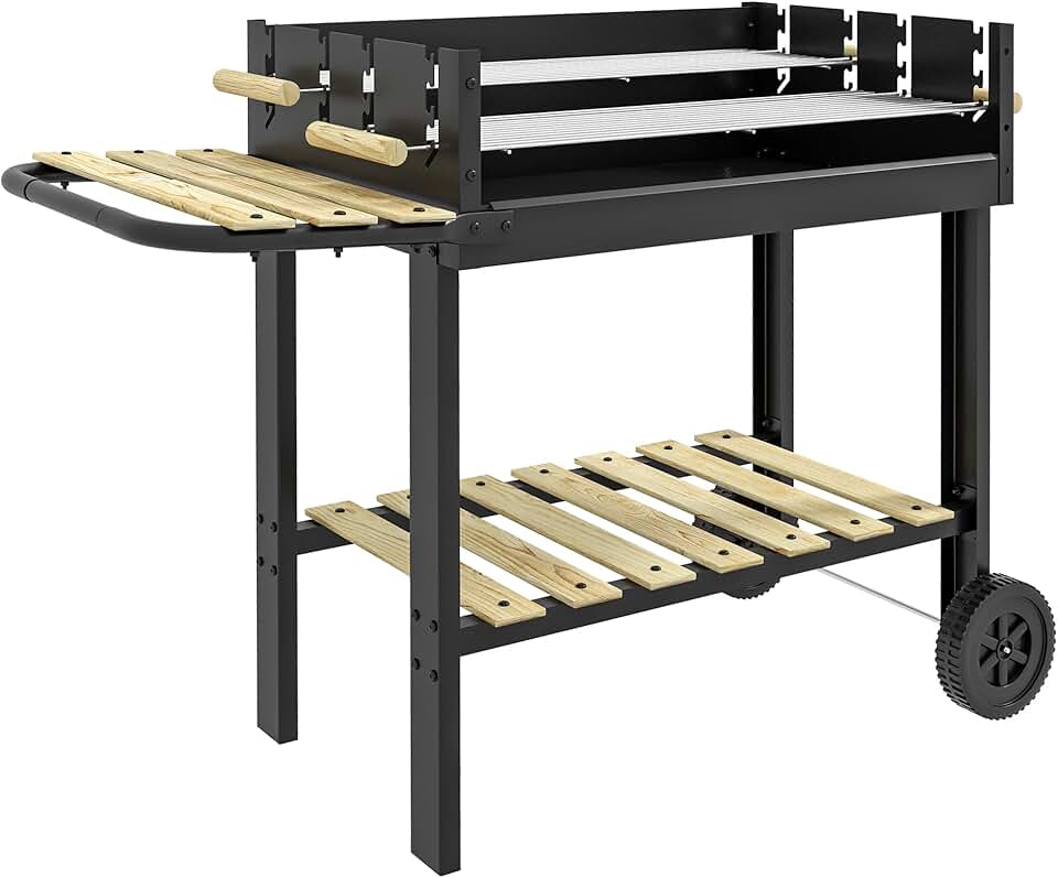etezen - BBQ sur pied - 113x53,5x82,5 cm - double gril, roues, étagères