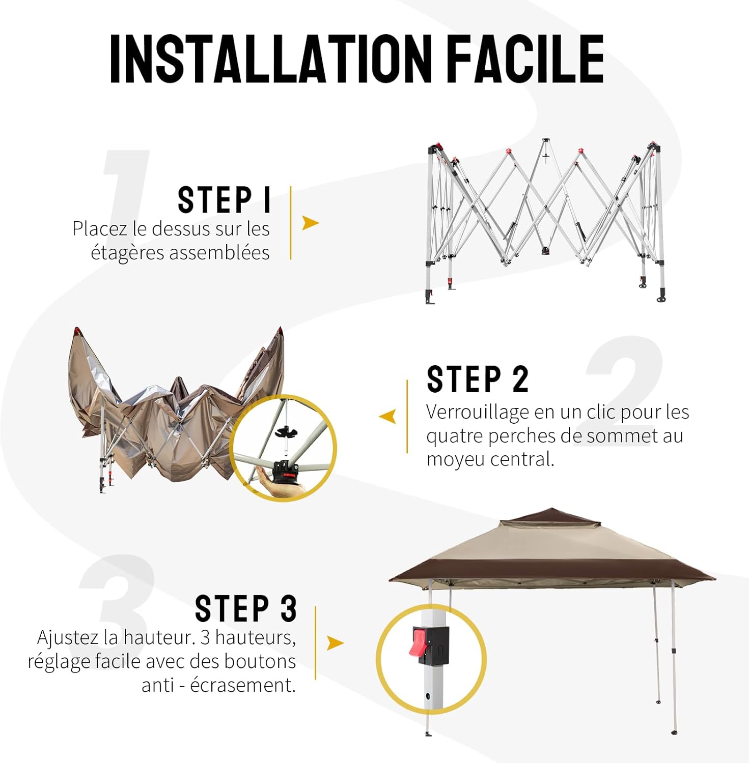 etezen Tonnelle de Jardin 4 x 4 m, Pop Up Gezebo Exterieur Imperméable, Abri de Jardin Réglable en Hauteur, Double Toit avec Côtés en Maille Zippée, Sac de Transport, Beige