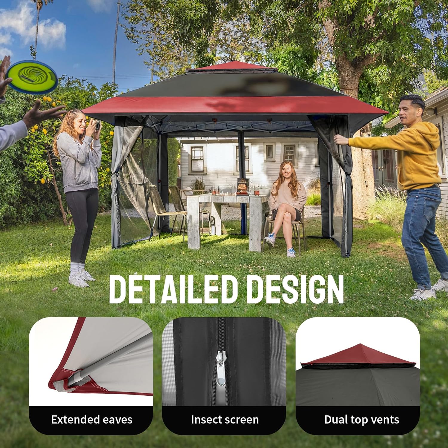 etezen - tonnelle série pop up - 4x4m - imperméable, hauteur réglable, double toit, côtés zippés, sac transport