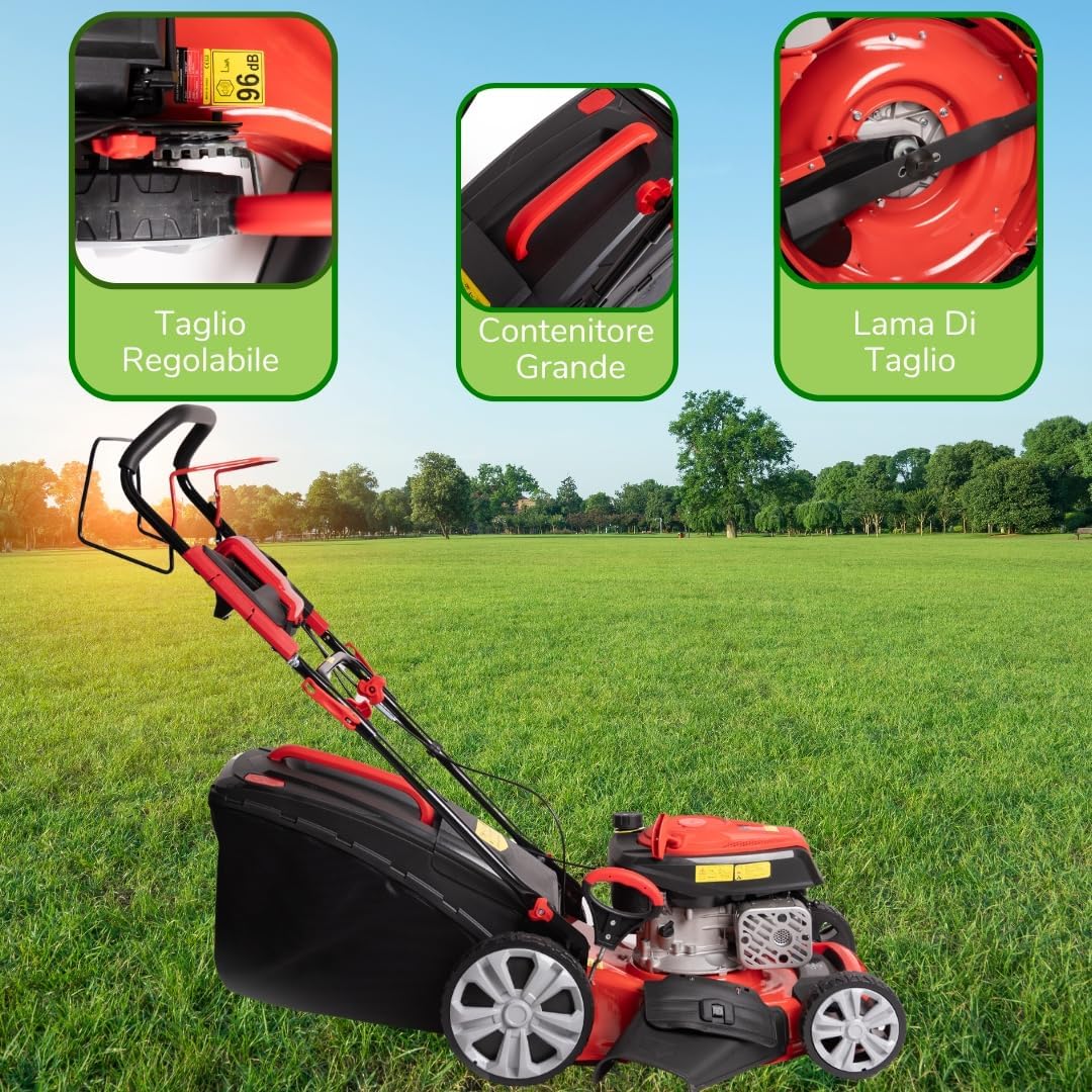 etezen Tondeuse à gazon à explosion automotrice 4in1-4 CV, Tondeuse à gazon thermique autoportée - Moteur 170cc 4 temps avec autotraction - Largeur de coupe 51 cm - Mulching - Panier de collecte 60L