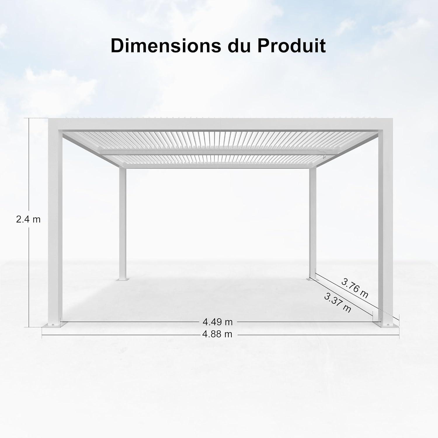 etezen - Pergola bioclimatique 4,84x3,68m alu, LED, gouttières