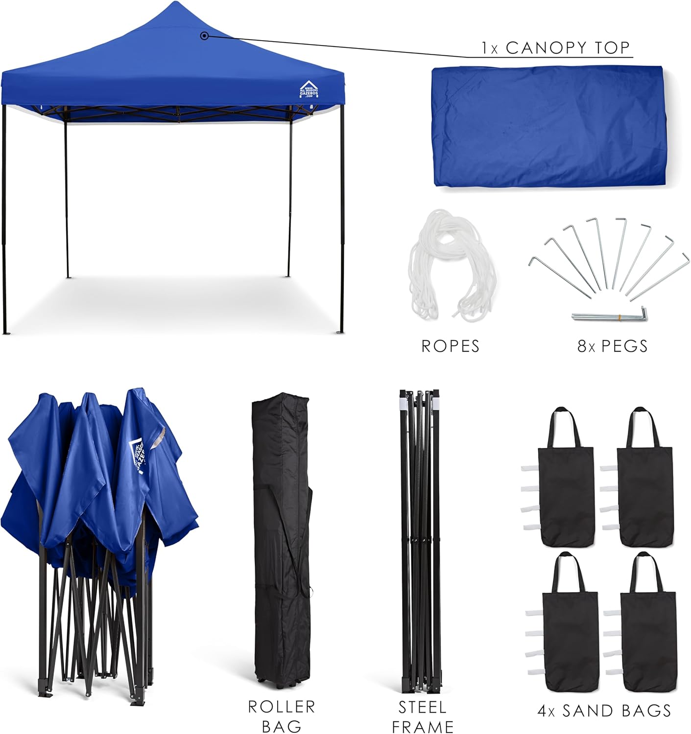 etezen - Tonnelle Pop-up - 3x3m - entièrement imperméable, Bleu Roi