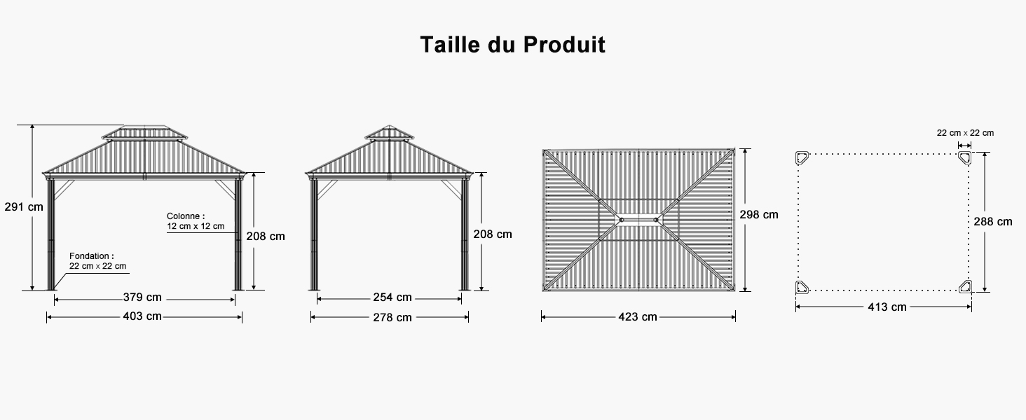 Tonnelle Aluminium avec Moustiquaire et Rideaux Pavillon de Jardin