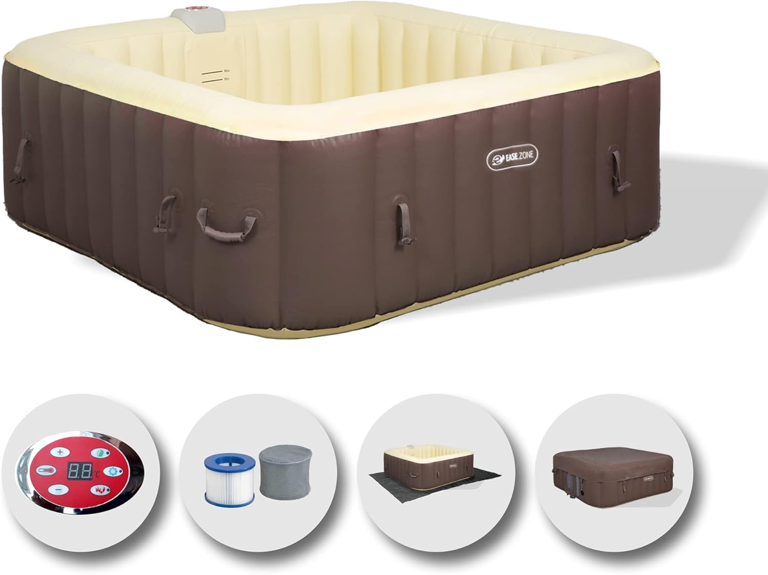 etezen Spa hydromassage Gonflable Chauffant 4-6 Personnes 185 x 65 cm Pompe Super silencieuse intégrée, Marron