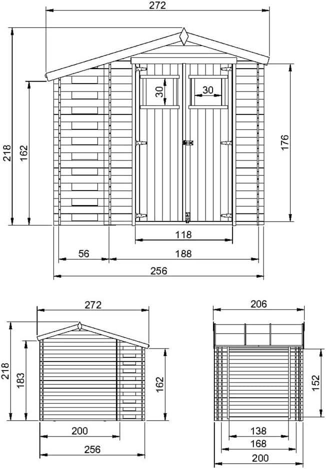 Abri de Jardin en Bois et Range bûches extérieur - Stockage extérieur I206xL272xH218 cm/ 3,53 + 0,97 m2 Petit abri à Outils, Local à vélos - etezen M386