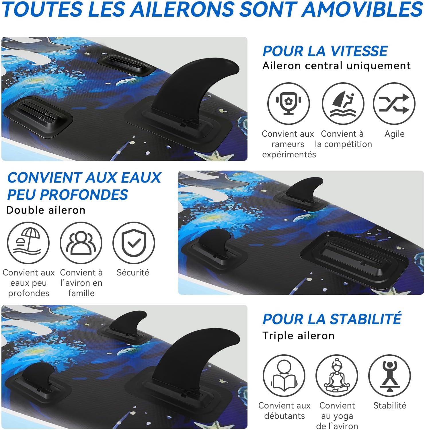 etezen - Paddle gonflable adulte 320/335cm - 2 personnes, siège kayak, pagaie, support caméra, 150kg