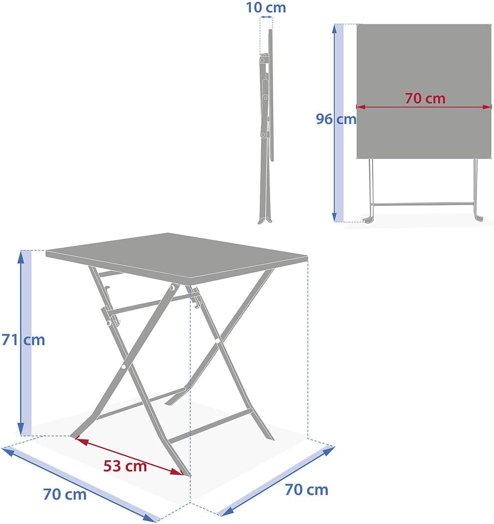 etezen - Greensboro carrée 2 places - acier vert antirouille - table pliante jardin