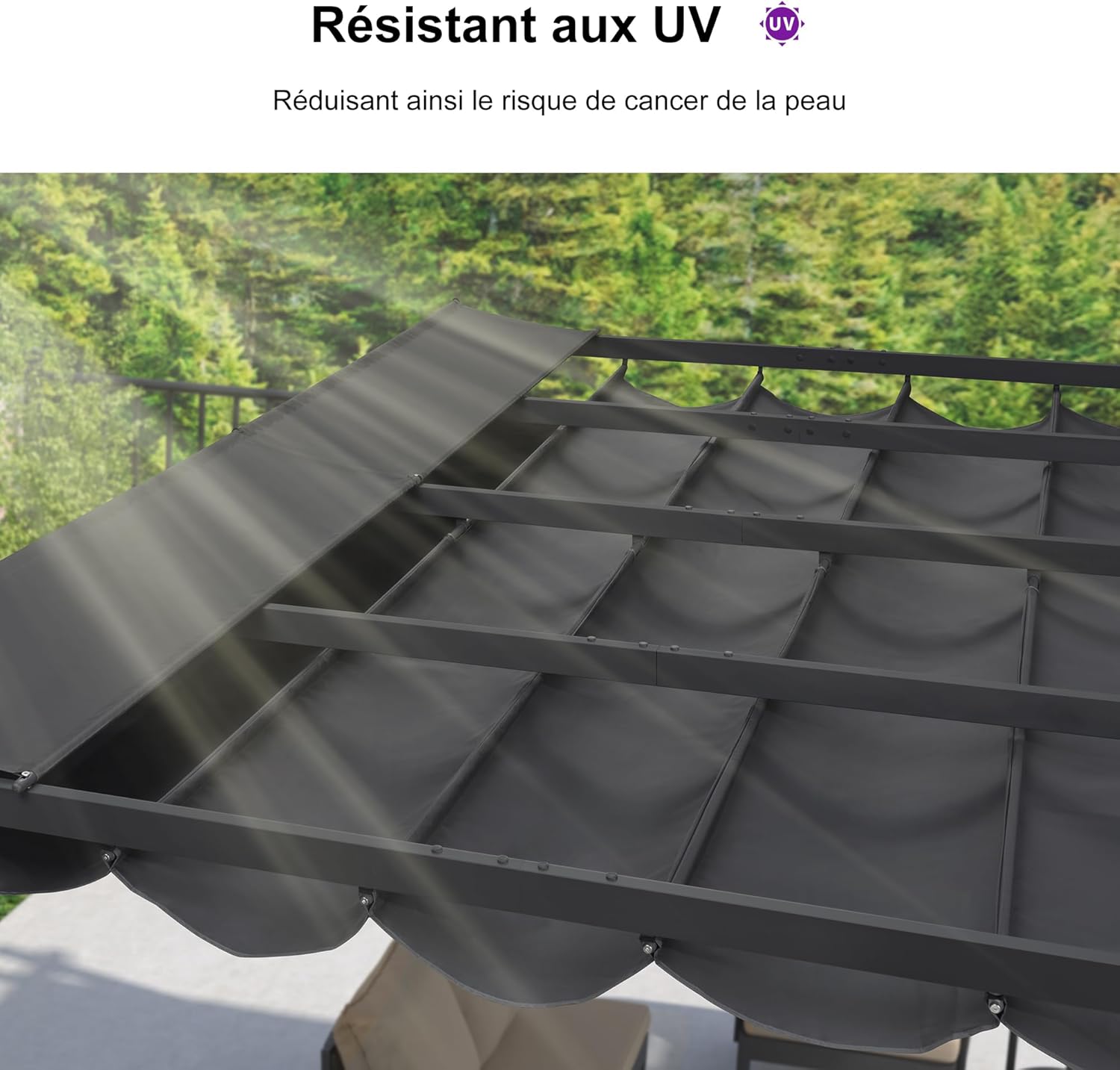 etezen - Pergola aluminium série - 4x3m - toit rétractable, imperméable, gris