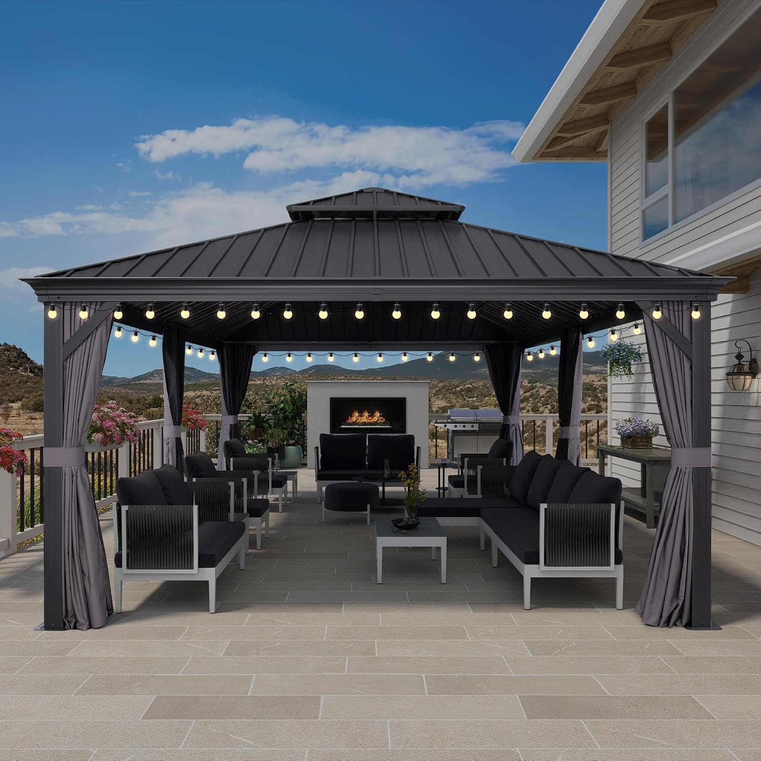 etezen - Pergola Série 6x4,25m - alu, leds, rideaux, gouttière