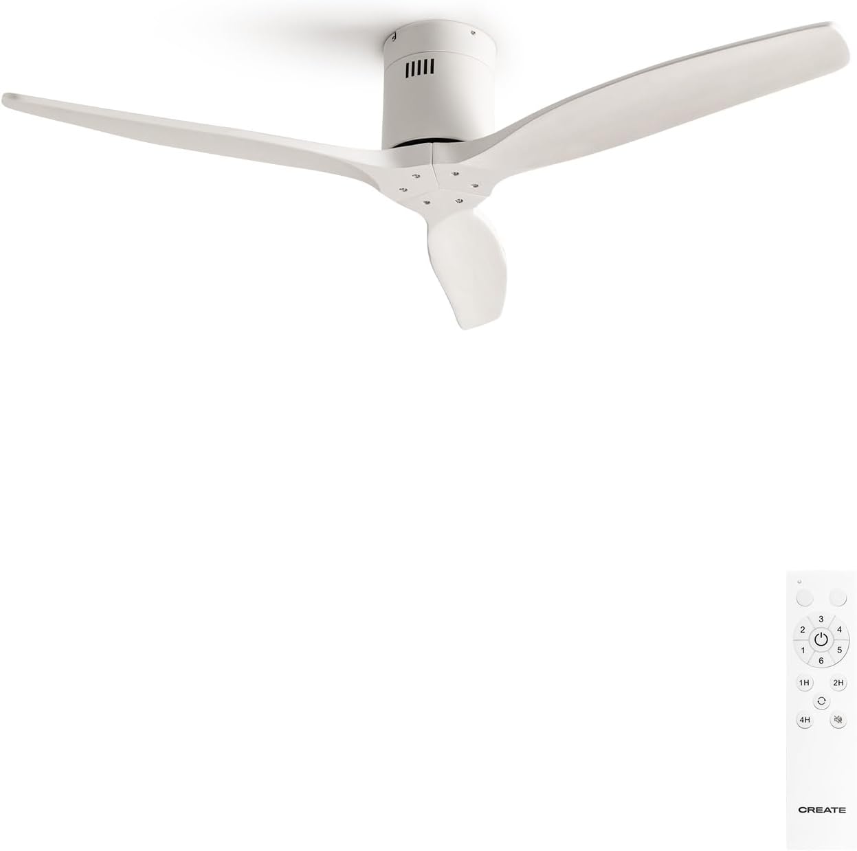 CREATE / WINDCALM M/Ventilateur de plafond ABS avec télécommande blanc / 40W, Silencieux, Ø132 cm, 6 vitesses, minuterie, été-hiver, double hauteur