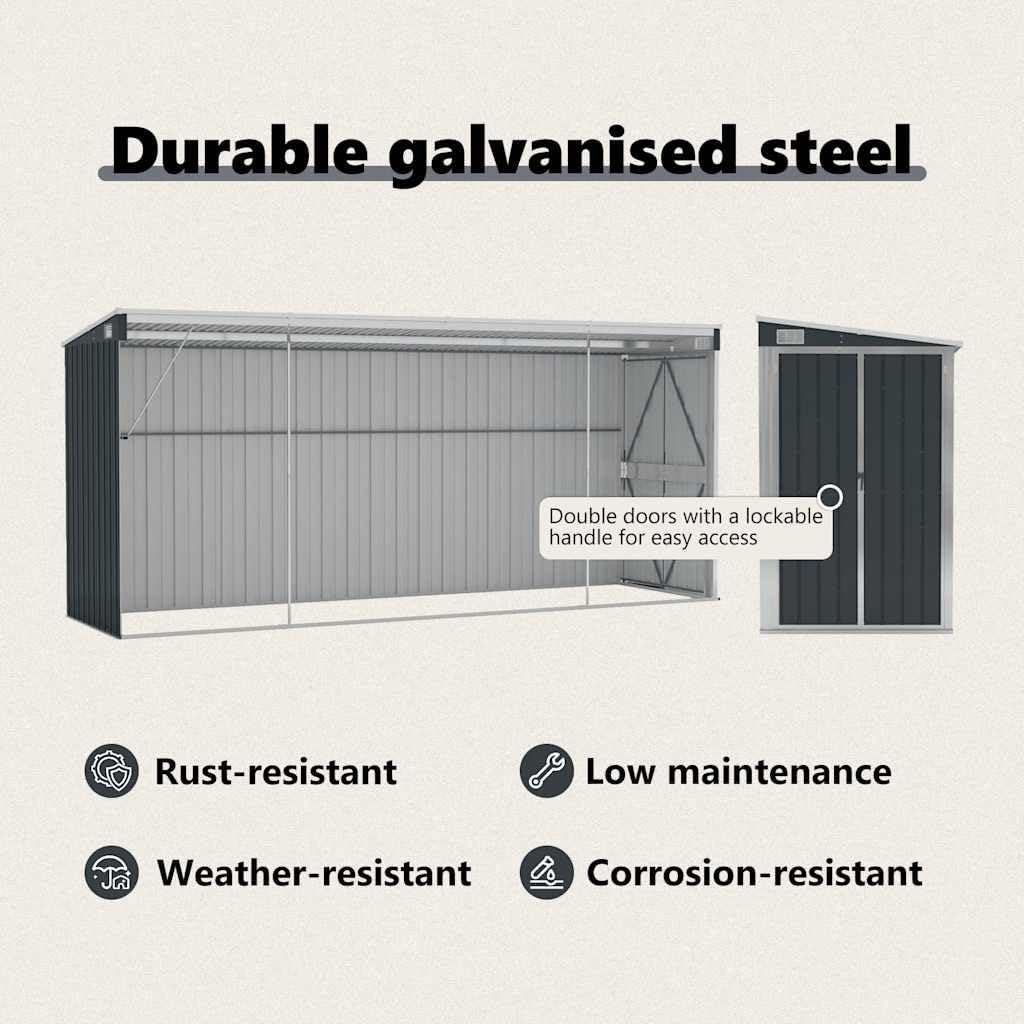 etezen Abri de Jardin Mural Anthracite 118x382x178 cm Acier,Structures extérieures, Cabanes & abris de Jardin,316231