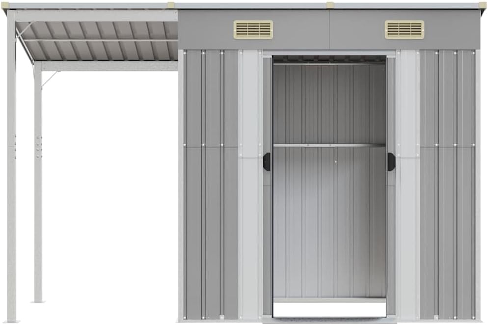 etezen Abri de Jardin avec Toit prolongé Gris Clair 277x107x181 cm, Maison & Jardin, Pelouses & Jardins, Vie en extérieur, Structures extérieures, Cabanes & abris de Jardin, Gris, (Poids 41.56KG)