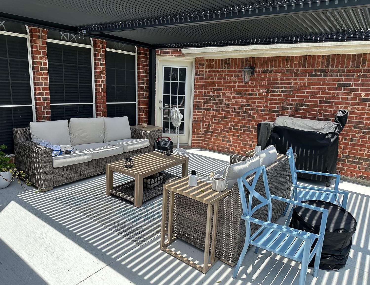 etezen - Pergola bioclimatique - 4,8x3 m - stores enrouleurs, lames orientables, gris