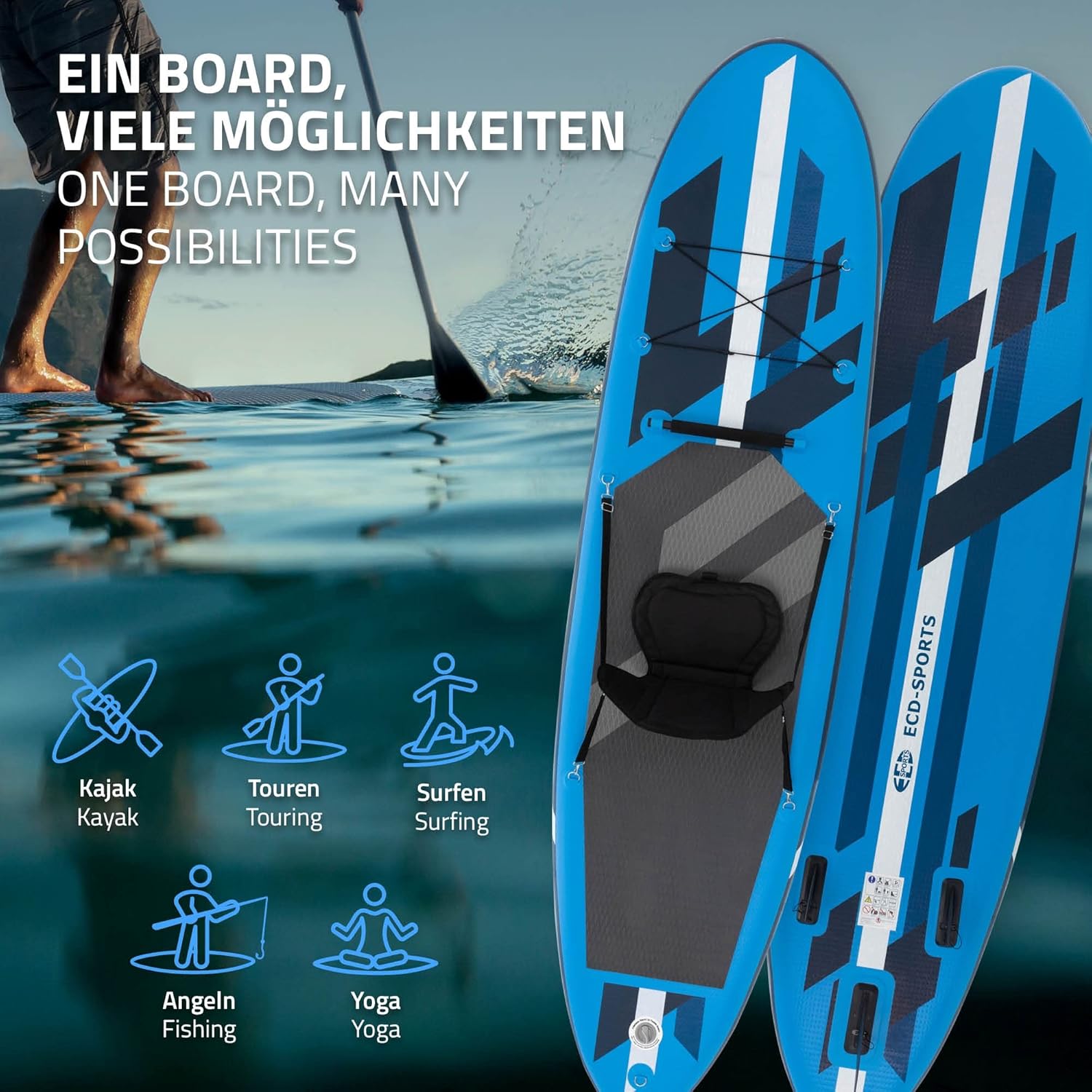 etezen Stand Up Surf Paddle Board Gonflable 305/308/320/380 cm | PVC | jusqu'à 120/150 kg | Épaisseur 10/15 cm | Planche de Surf Pagaie Sac de Transport Pompe à Air | Diverses Couleurs Modèles