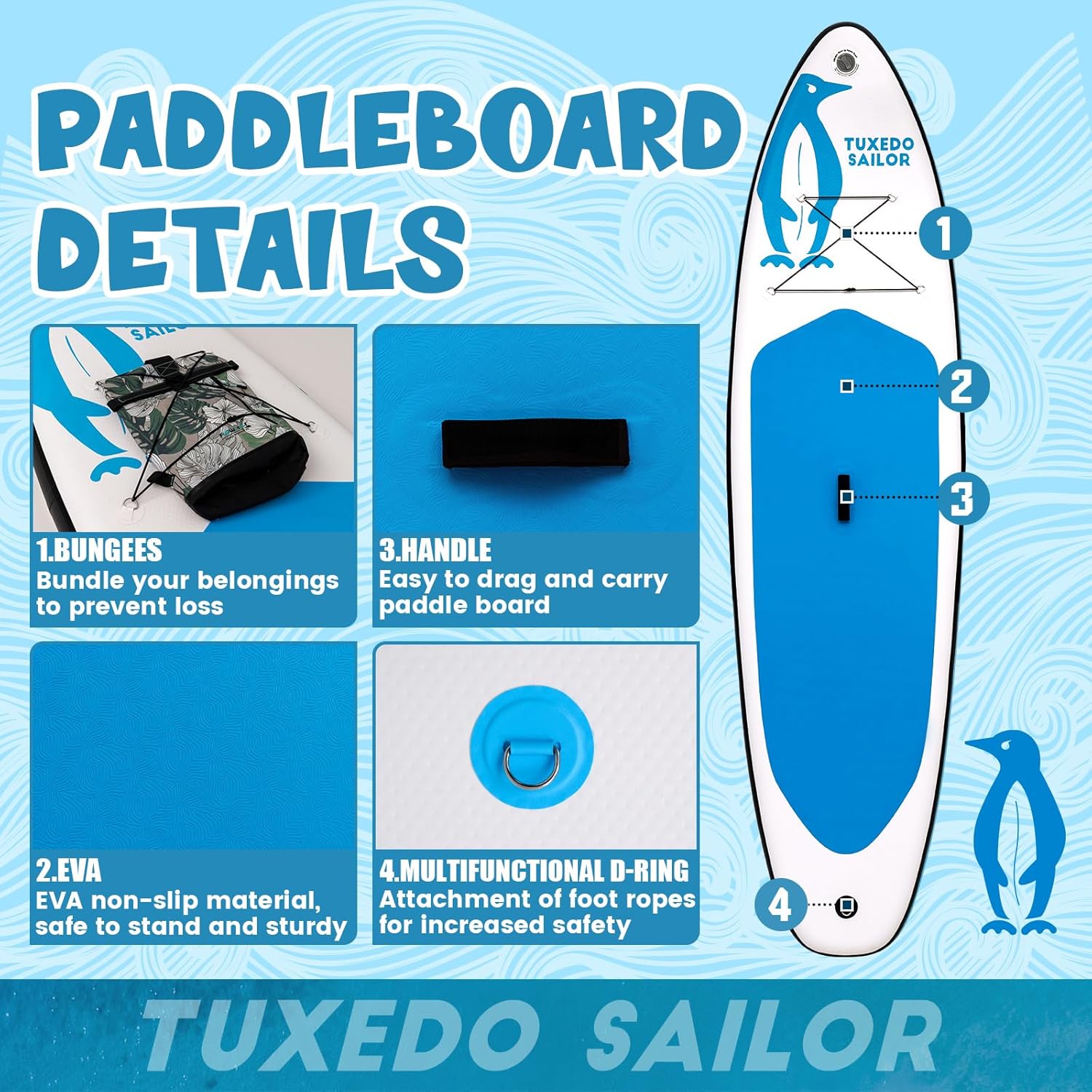 etezen Paddle Gonflable Adulte, Planche de Stand Up Paddle Gonflable Sup Paddle Board Gonflable Planche à Pagaie Gonflable avec Accessoires Complets