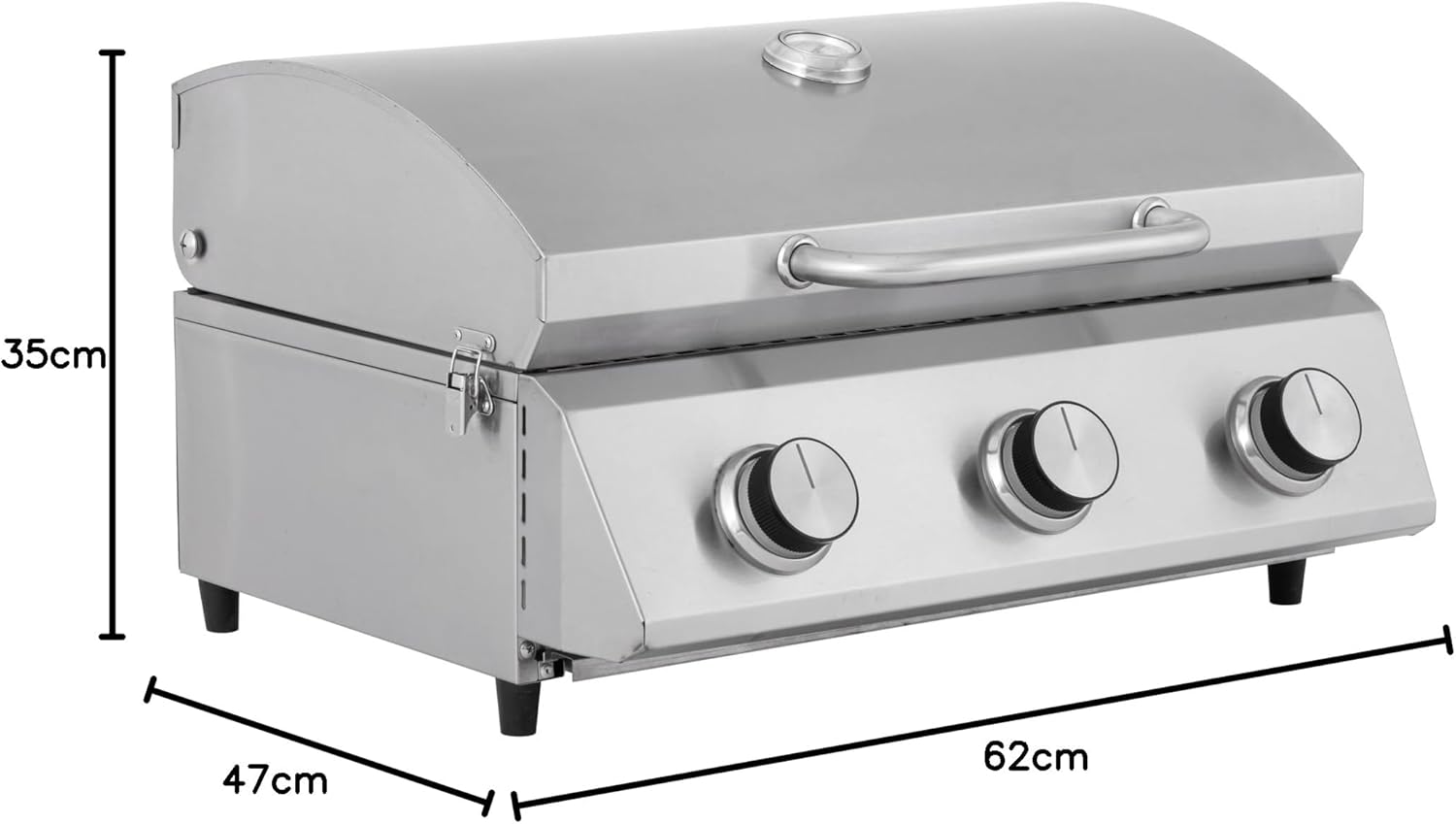 etezen - Barbecue à gaz portable - inox - 3 brûleurs, thermomètre, allumage piézo - CATHAN