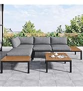 etezen Ensemble Salon de Jardin Exterieur 5 Pièces : 2 Canapés d'angle 120cm, Table Basse 60x60c...