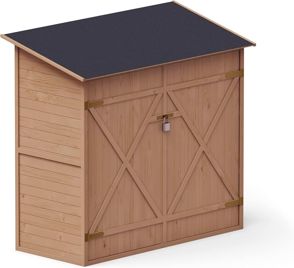 etezen Abri de Jardin en Bois Naturel - Cabine de Rangement Extérieur - Cabane à Outils avec Système D'étagères 149x78x164 cm, Imprégné