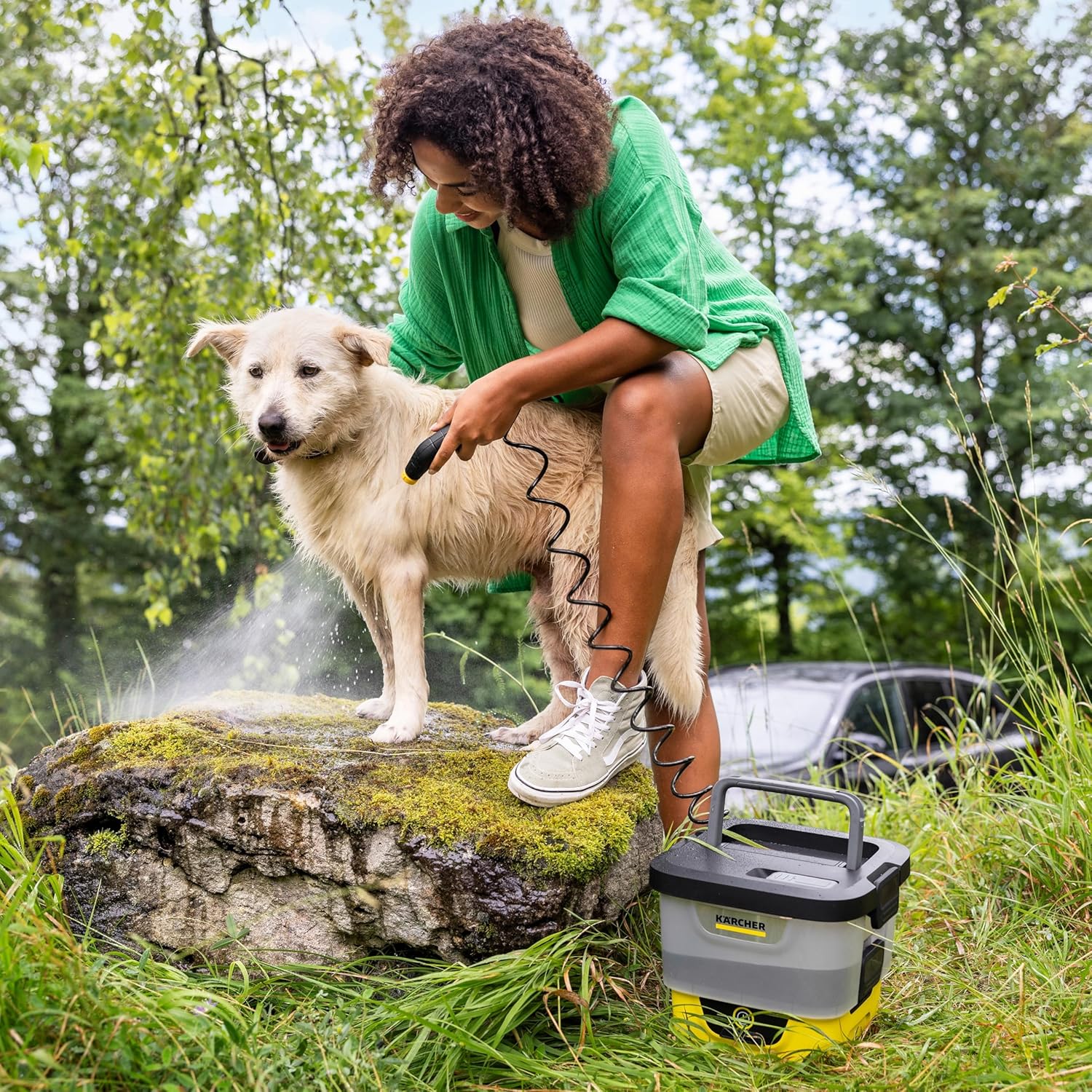 etezen Mobile Outdoor Cleaner OC 4 + Pet Kit, débit : 2 l/Min, Poids : 3,1 kg, réservoir d'eau : 8 l, Batterie Lithium-ION, Tuyau spiralé, Filtre pour Appareil, buse à Jet Conique/Plat
