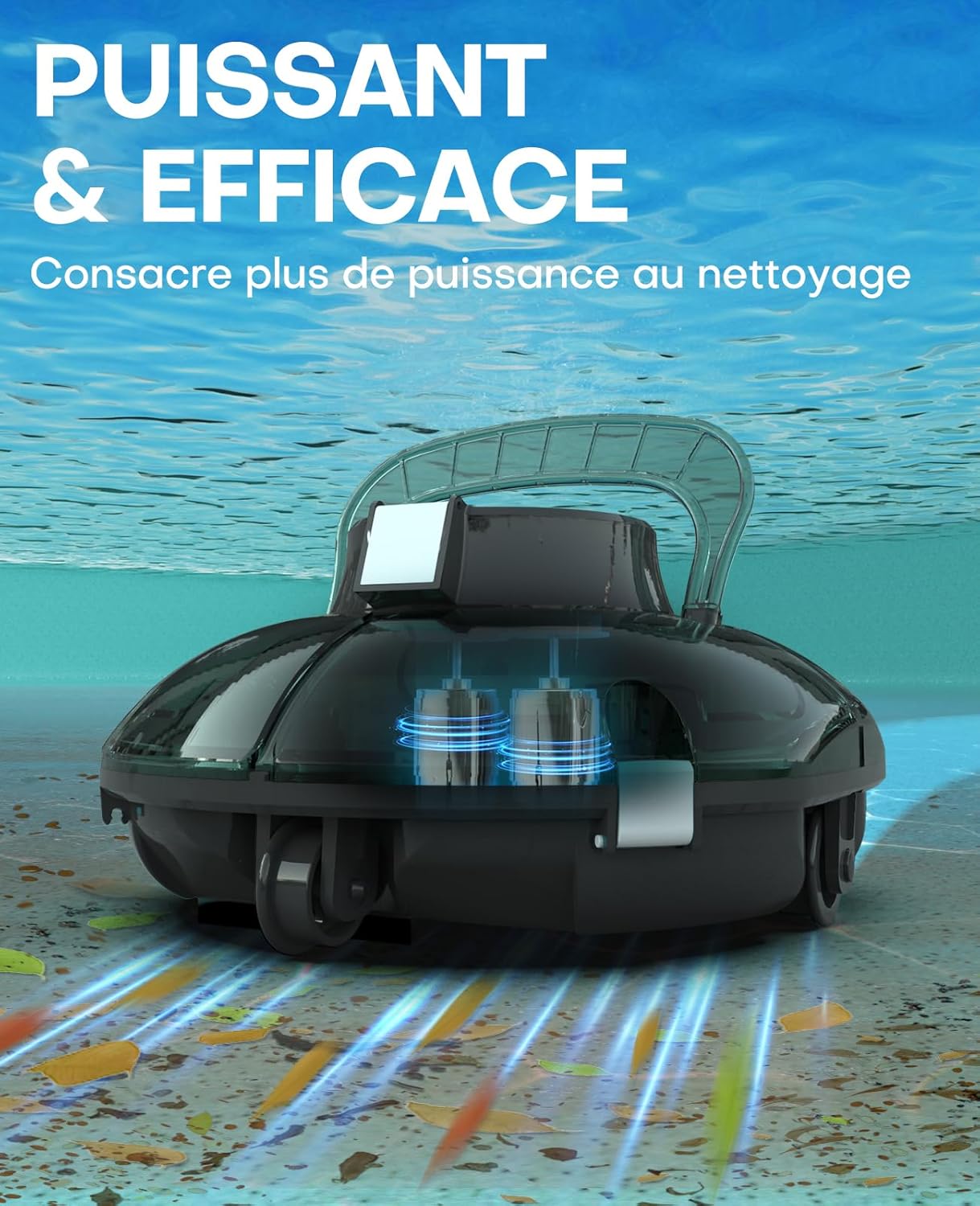etezen Winny 200 Robot Piscine, Aspirateur Piscine Sans Fil Avec Batterie, Autonomie 75 Min pour Piscines Hors-Sol 60m², Double Filtration,Stationnement Automatique(Transparent Vert Blanc)