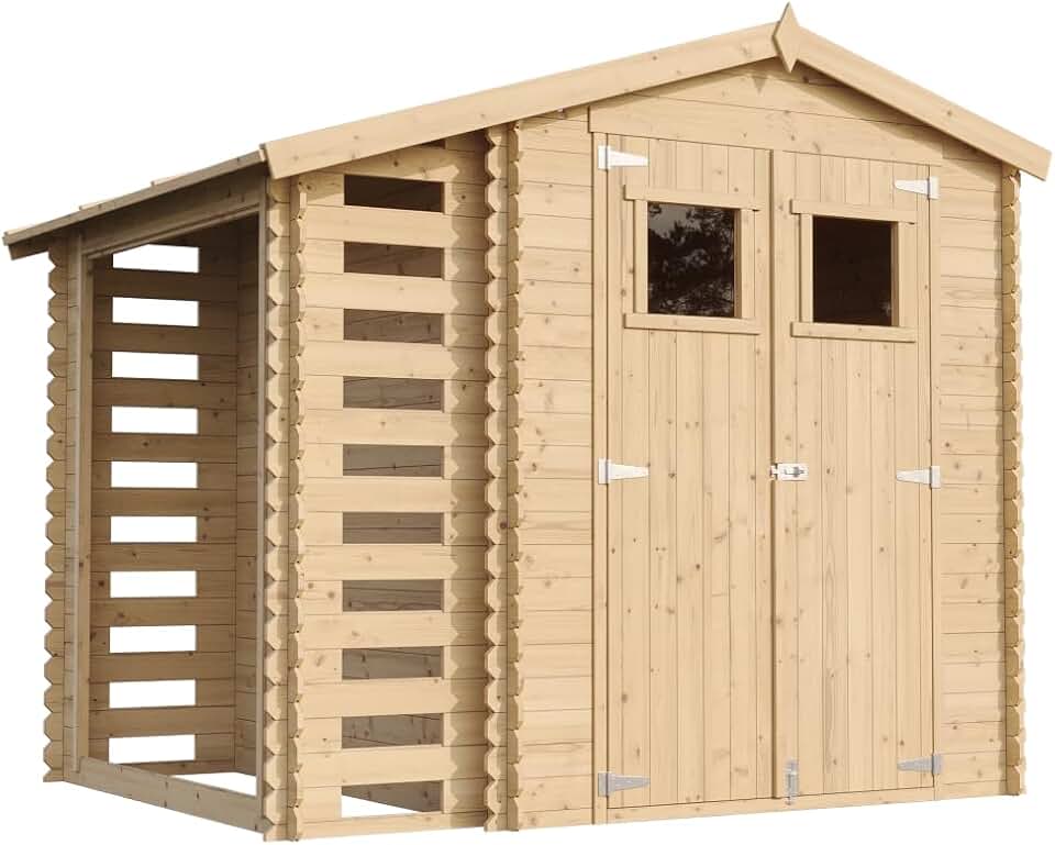 Abri de Jardin en Bois et Range bûches extérieur - Stockage extérieur I206xL272xH218 cm/ 3,53 + 0,97 m2 Petit abri à Outils, Local à vélos - etezen M386