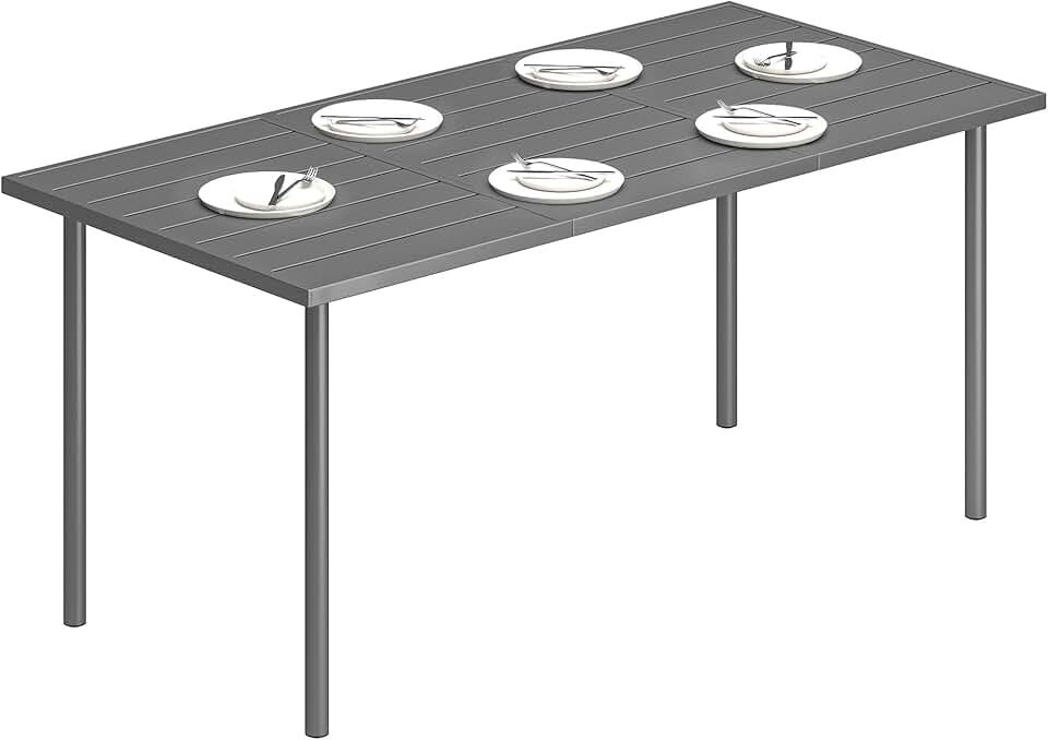 etezen - Table jardin série 6 pers - 165x80 cm - métal lattes, extérieur