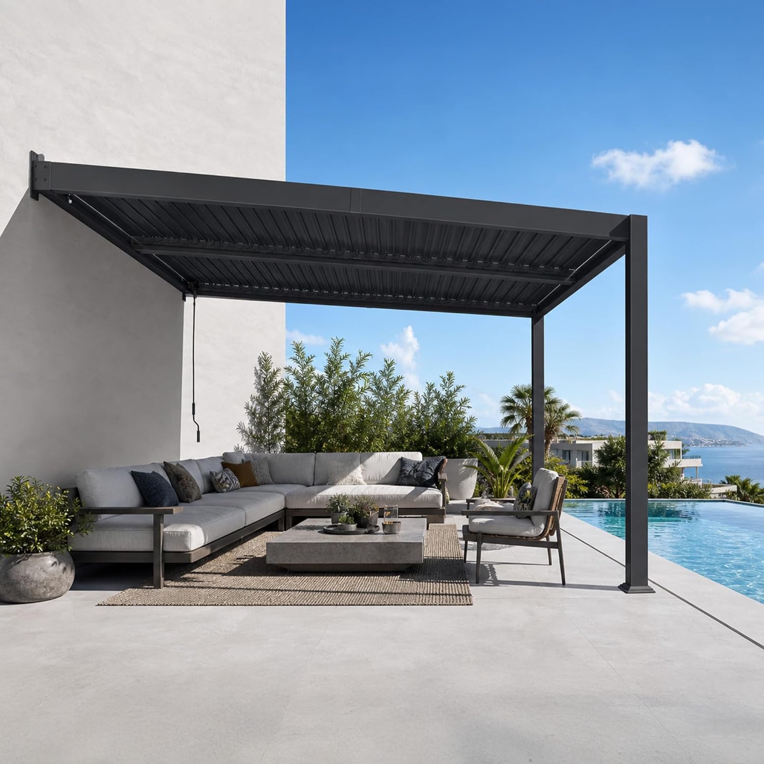 etezen - pergola bioclimatique adossée - 2,5x3,65m - aluminium, lames orientables, imperméable, gain de place