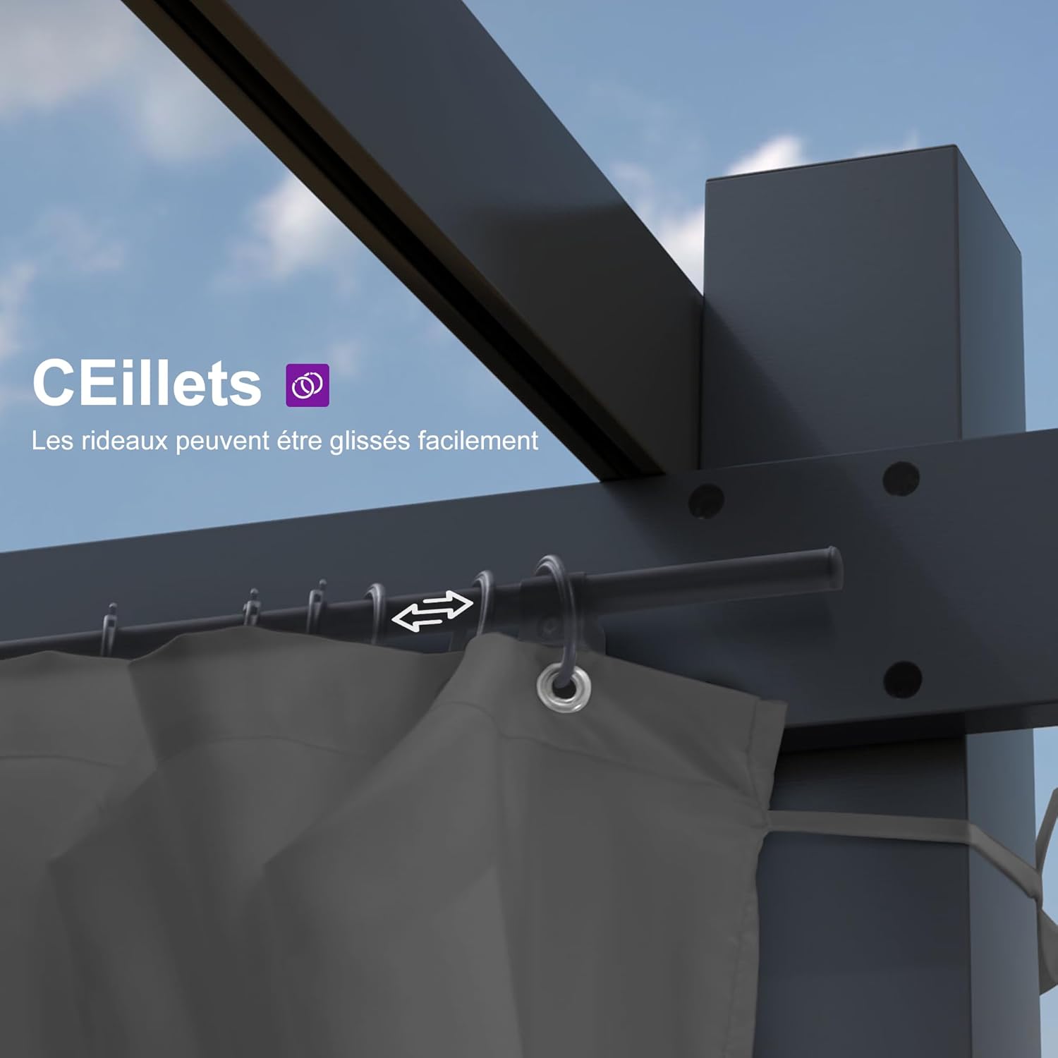 etezen - Pergola Aluminium - 4x3m - Rideau, toit rétractable, imperméable