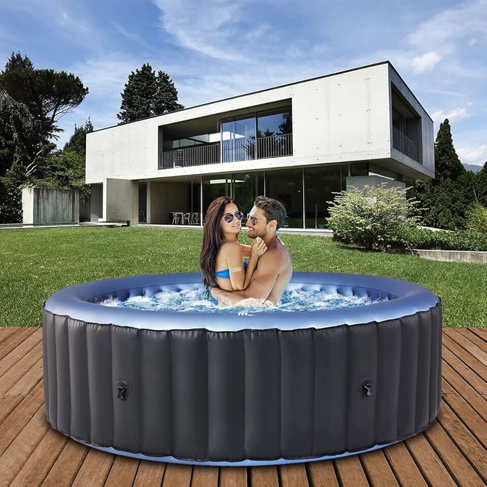 etezen etezen Spa Gonflable Extérieur Bergen C-BE041 | Rond ⌀ 180,0 cm - Spa Gonflable 4 Personnes - Nettoyage UV-C - Jusqu'à 1077 L - 40°C - Télécommande - 118 Jets (4 Personnes)