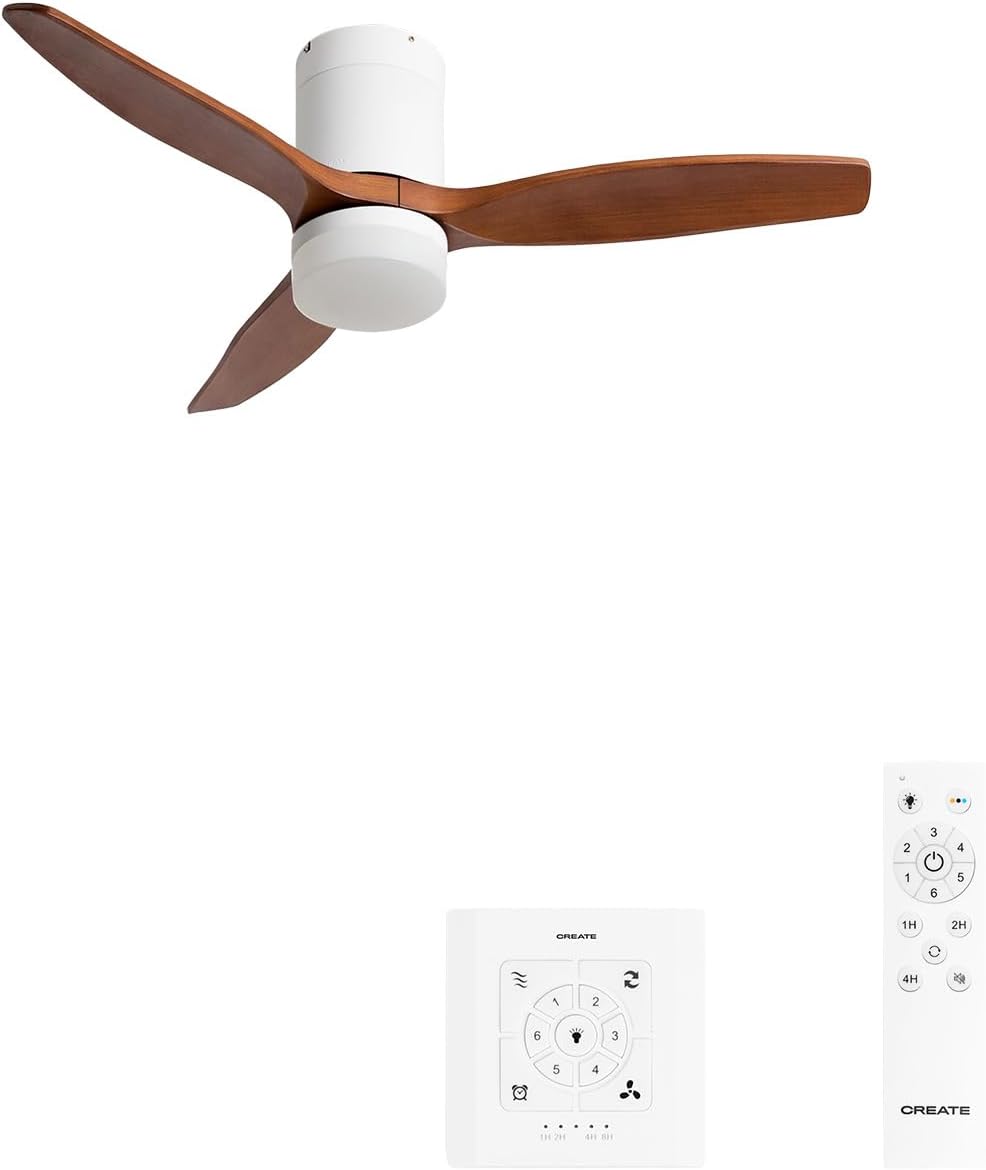 CREATE - Windcalm S - 112 cm - ventilateur plafond ABS, pale bois, lumière réglable, télécommande, minuterie, été/hiver,