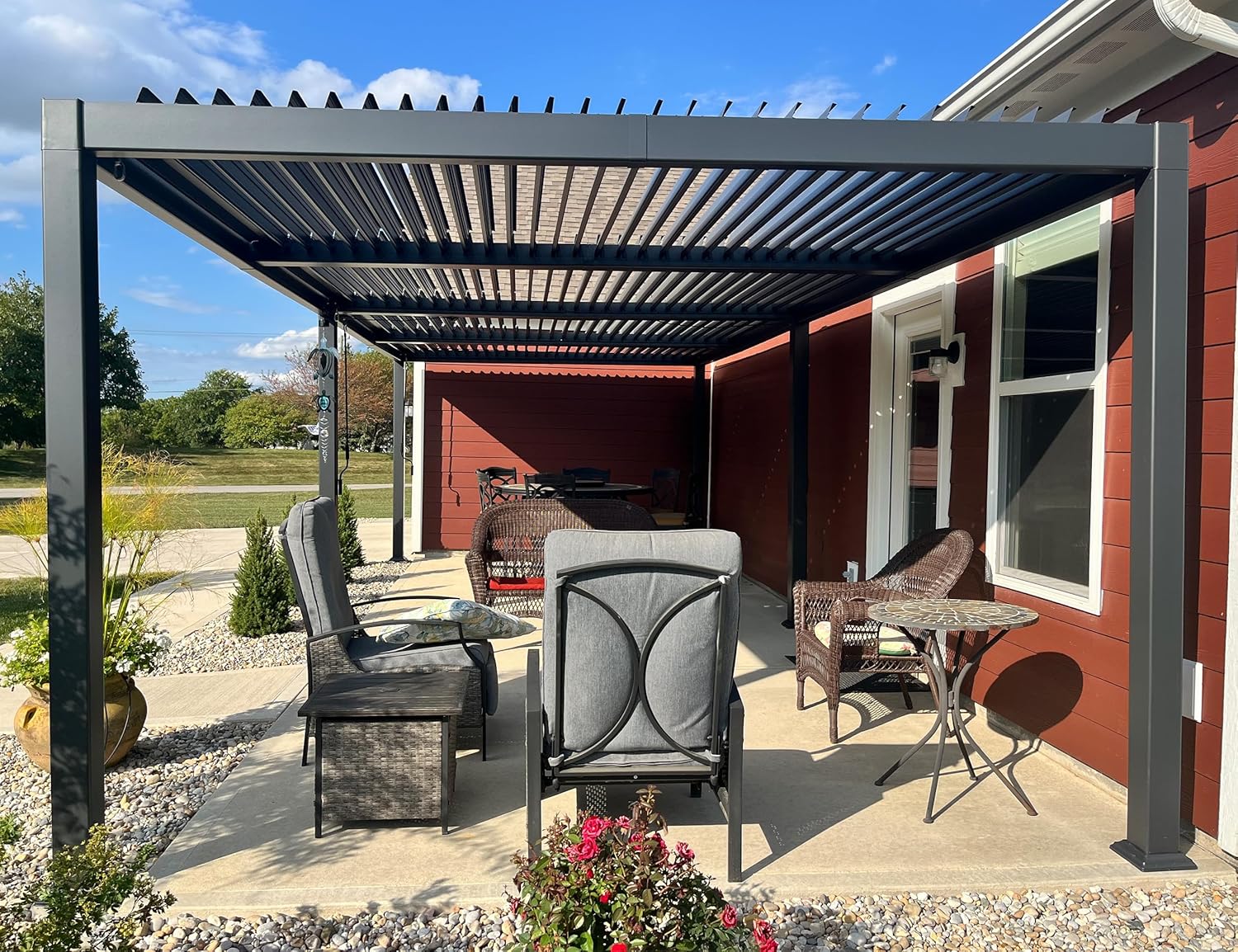 etezen - Pergola bioclimatique série - 3,5x8,5m - aluminium, lames orientables, jardin, terrasse, gris