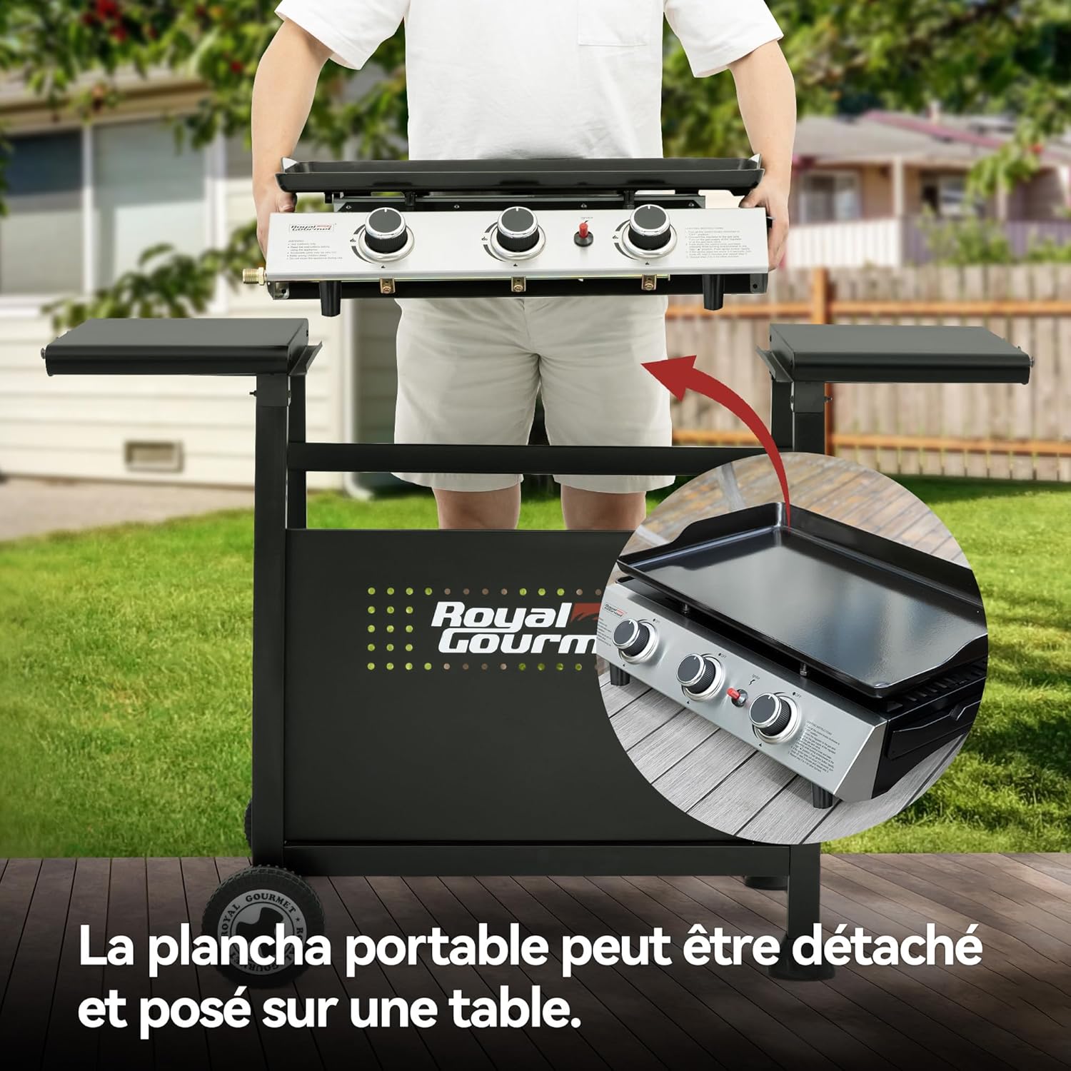 etezen - Plancha sur chariot 62x35,5cm - 3 brûleurs puissants 7,5kW