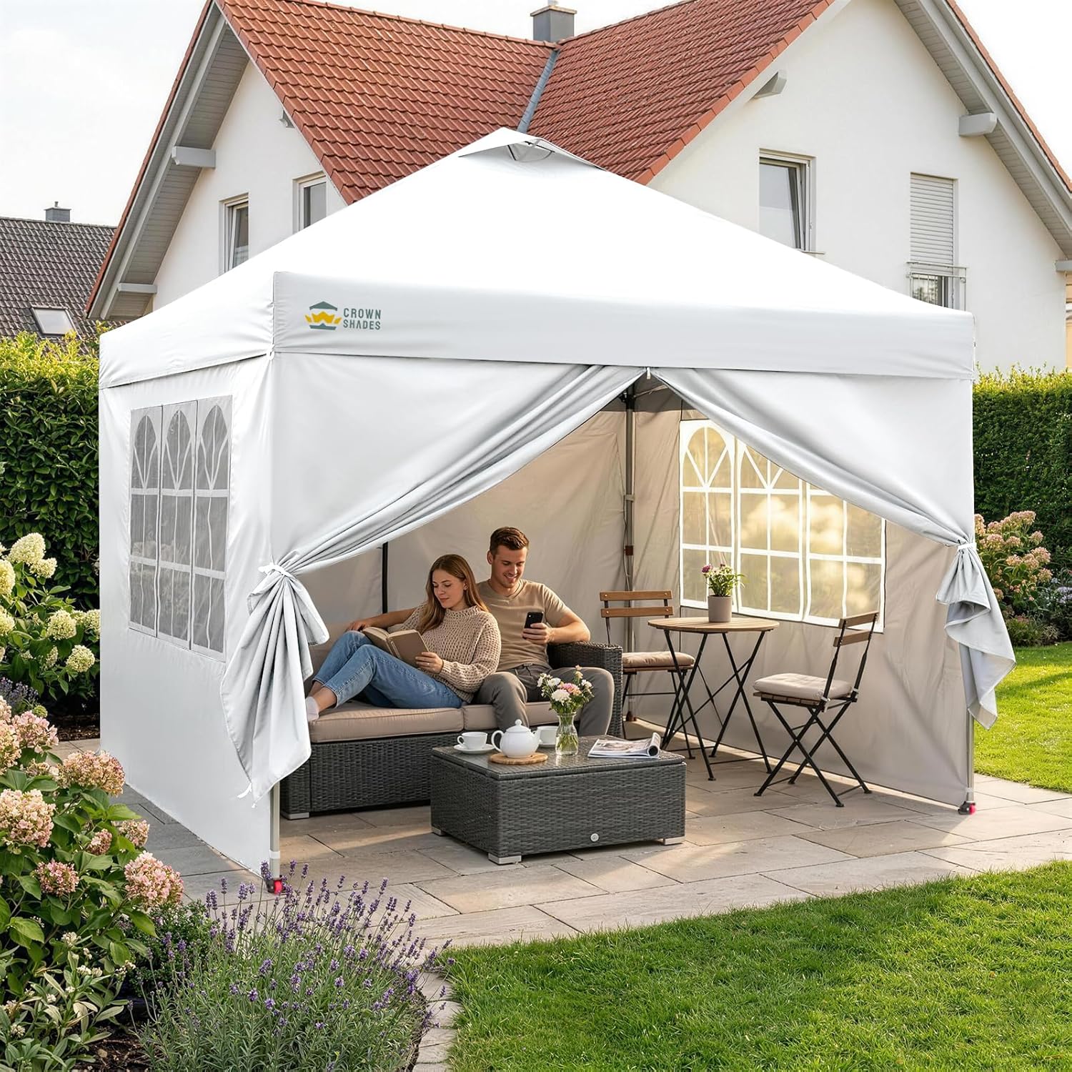 etezen - Tonnelle Pliante - 3x3m - Imperméable, UPF 50+, 4 parois, sacs, blanc