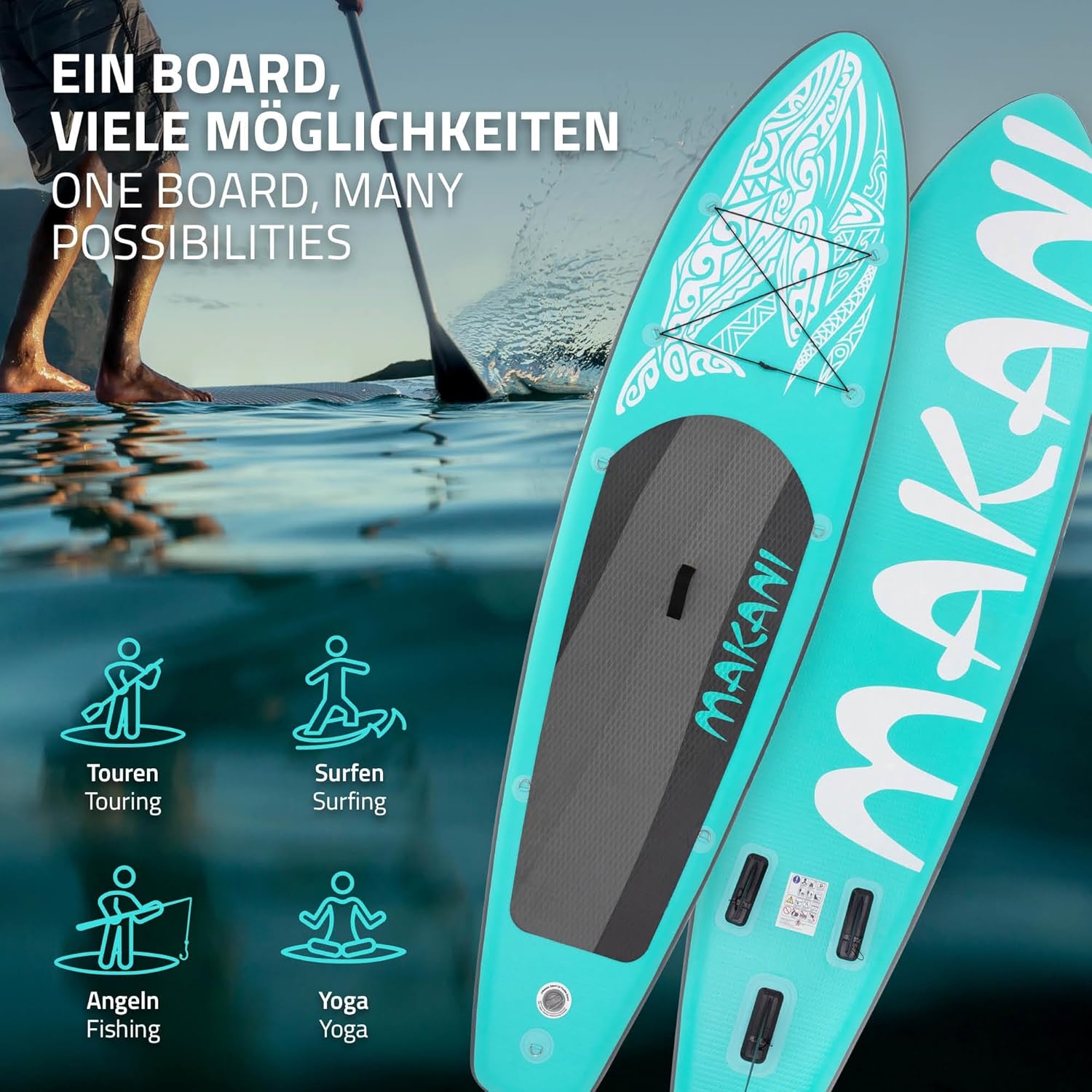 etezen - Stand Up Paddle Board - 305/308/320/380 cm - PVC, jusqu’à 150 kg, 10/15 cm, sac, pompe