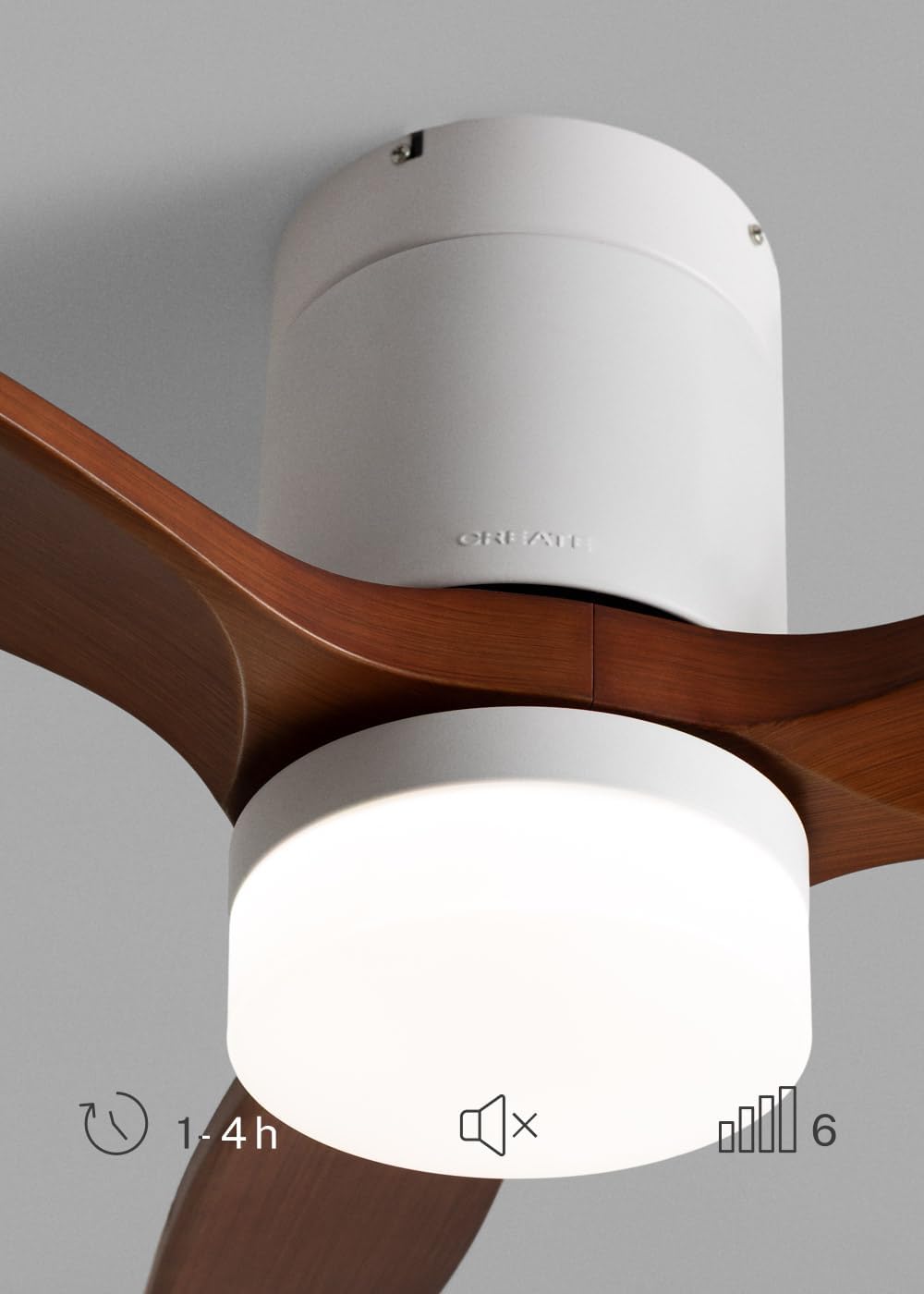 CREATE - Windcalm S - 112 cm - ventilateur plafond ABS, pale bois, lumière réglable, télécommande, minuterie, été/hiver,