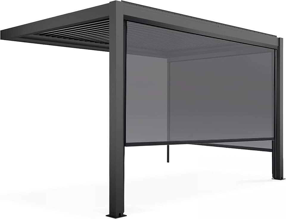 etezen - Pergola bioclimatique adossée série Grise - 3x4m - avec 2 stores