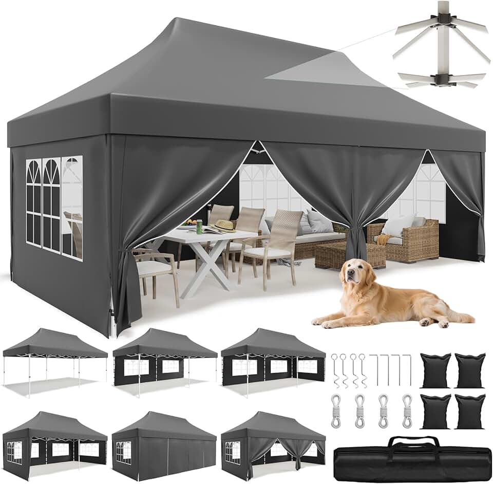 etezen - Tonnelle pliante série 3x6m, hauteur intérieure +10cm, toile imperméable, gris
