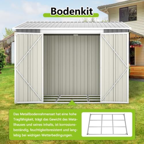 Abri en métal de 6 x 8 Pieds avec Double Portes et Serrure - Abri de Jardin imperméable avec kit de Sol pour Jardin, terrasse, Cour arrière, Environ 1,8 x 2,4 m, Gris