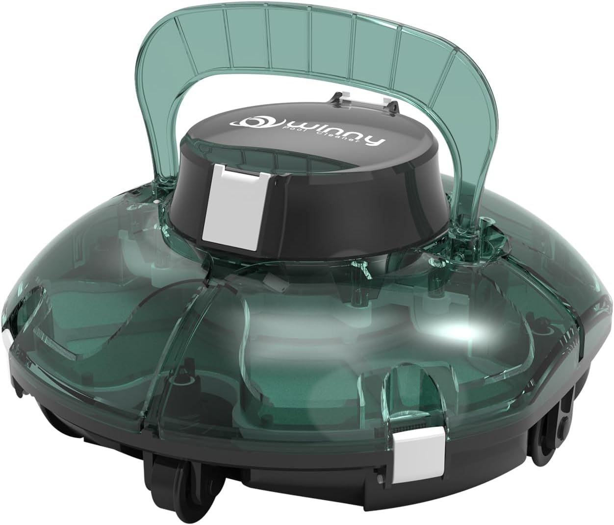 etezen Winny 200 Robot Piscine, Aspirateur Piscine Sans Fil Avec Batterie, Autonomie 75 Min pour Piscines Hors-Sol 60m², Double Filtration,Stationnement Automatique(Transparent Vert Blanc)