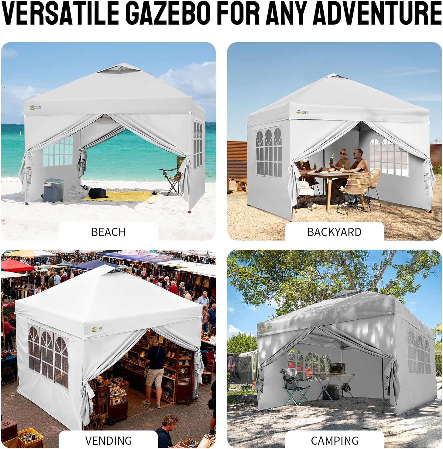 etezen - Tonnelle Pliante - 3x3m - Imperméable, UPF 50+, 4 parois, sacs, blanc