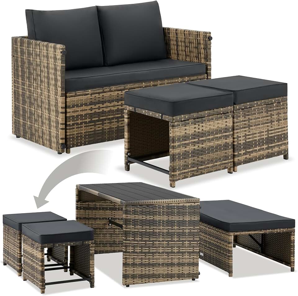 etezen - Salon de jardin modulable 2en1 4 places - canape exterieur, encastrable, table et chaises
