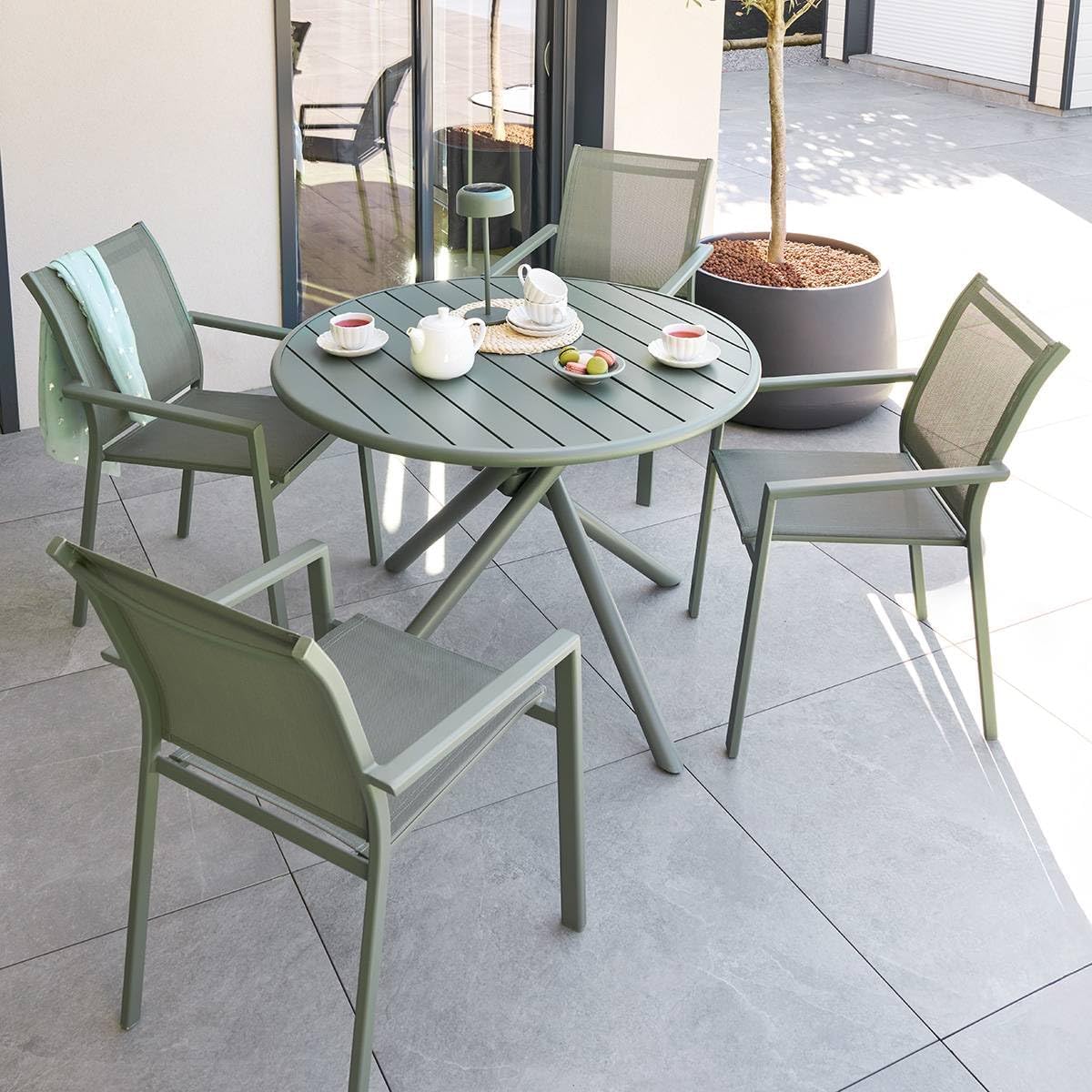 etezen - Nebullia Table Jardin 4 places 105cm Vert Laurier