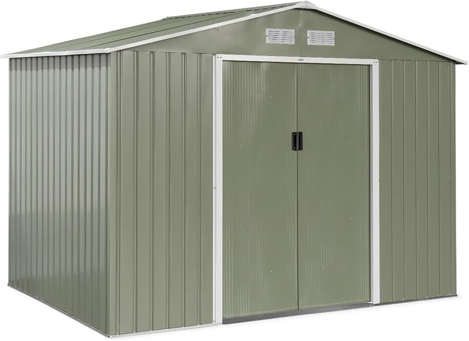 etezen - FERRAIN - 5,29m² - métal, double porte, fixation sol, vert et blanc
