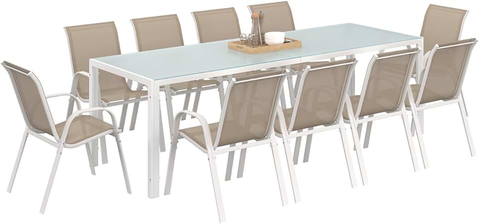 etezen - Madrid salon de jardin 240 cm table + 10 chaises blanc/beige