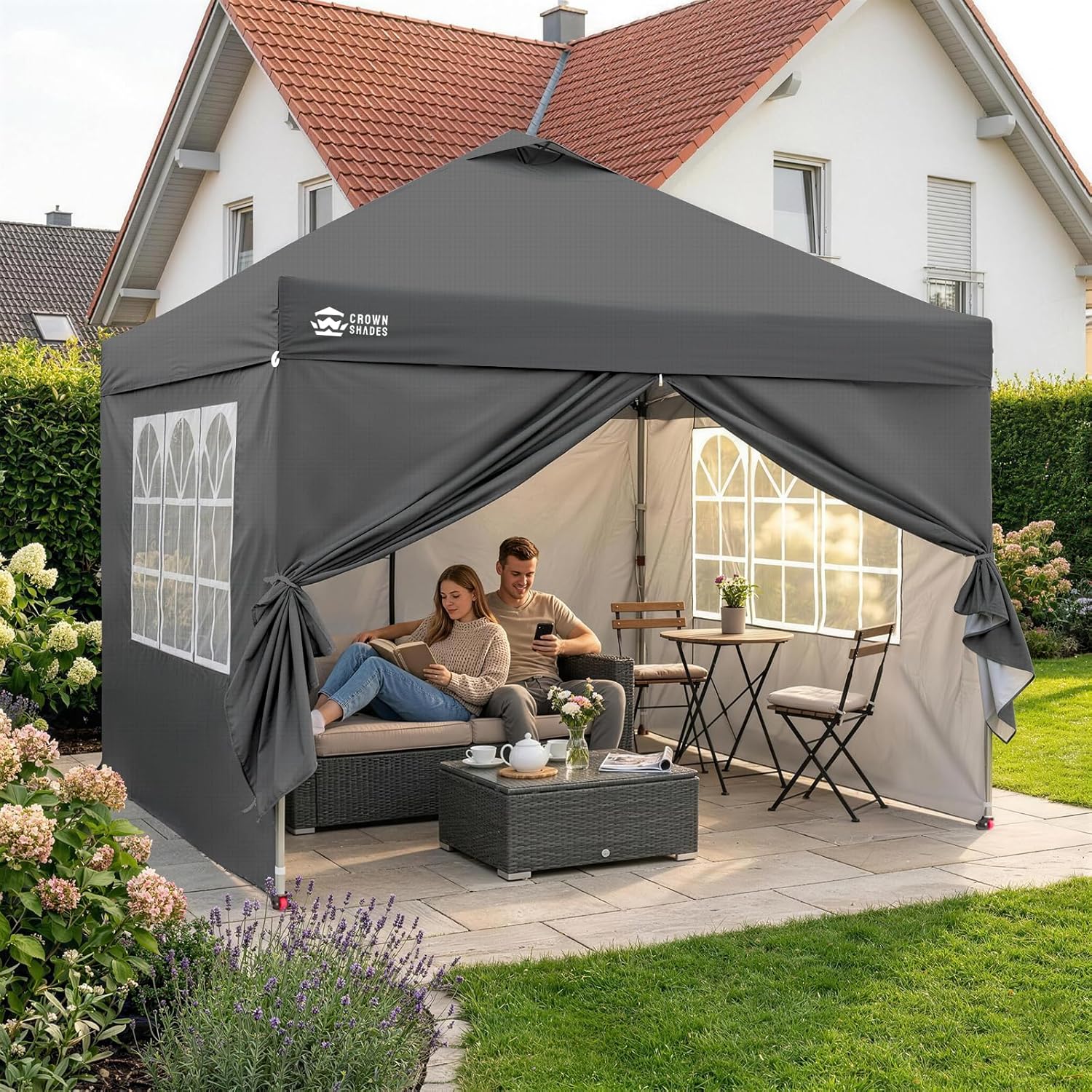 etezen Tonnelle Pliante 3x3 Imperméable, Barnum Pliant de Jardin Exterieur, Pop-Up Gazebo avec Sac de Rangement, UPF 50+, avec 4 Parois Latérales Amovible, 4 Sac de Sable, Gris