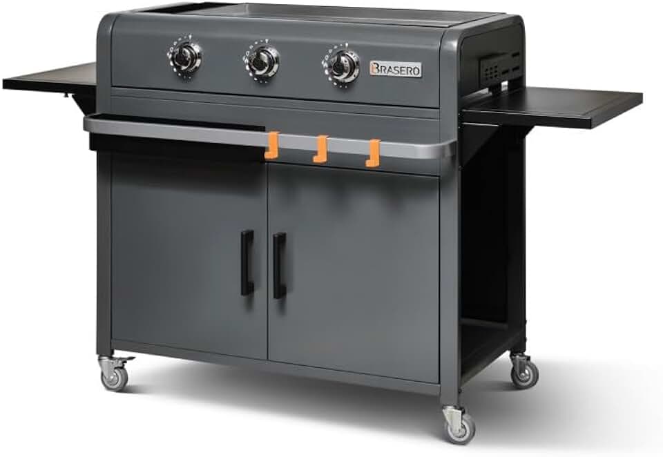 etezen - Plancha Lola sur chariot - 68,5x35,5 cm - 3 feux gaz, récupérateur graisse, 12 convives, 7,2 kW